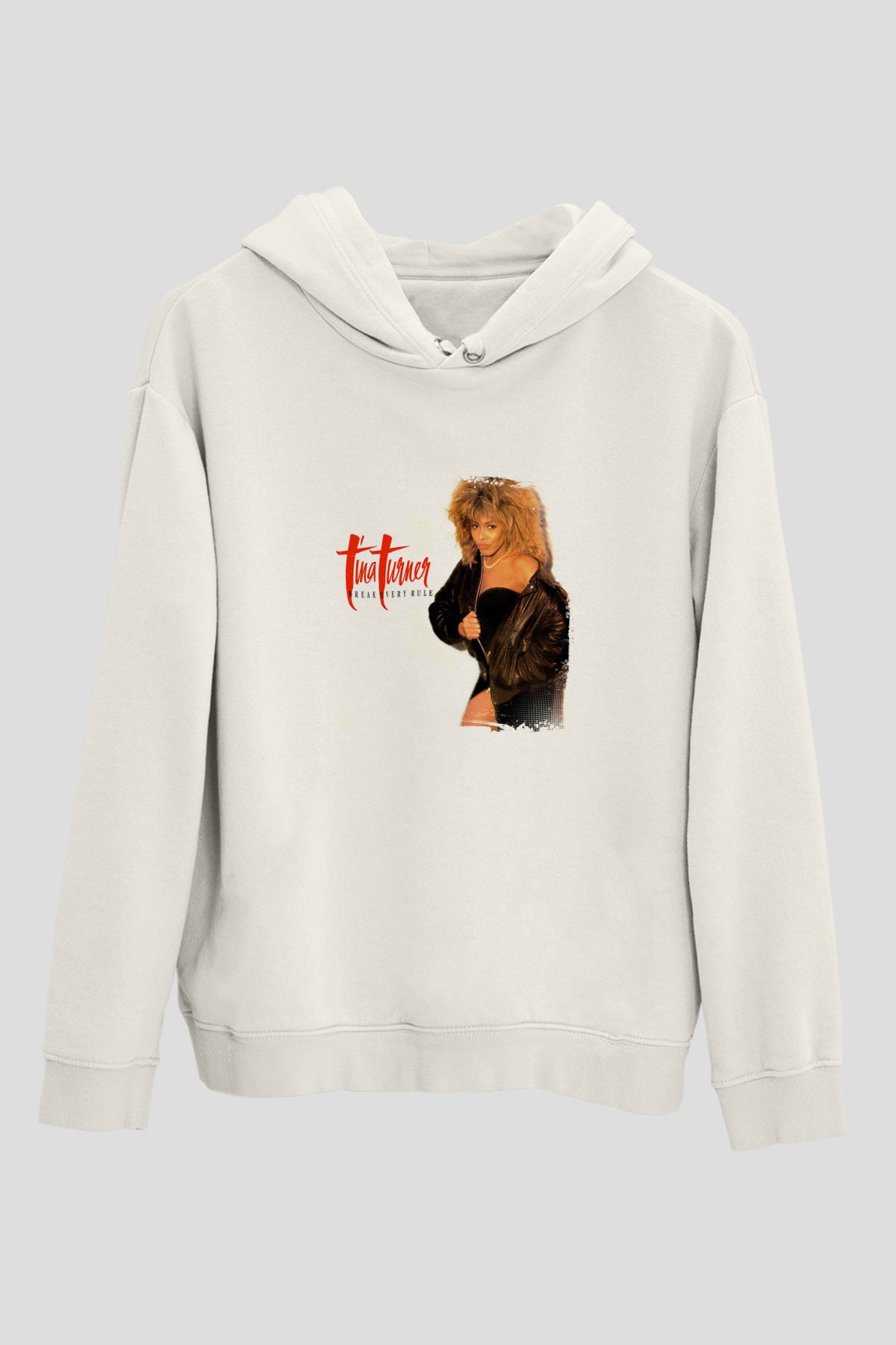 Tine Turner Baskılı Unisex Beyaz Kapüşonlu Sweatshirt