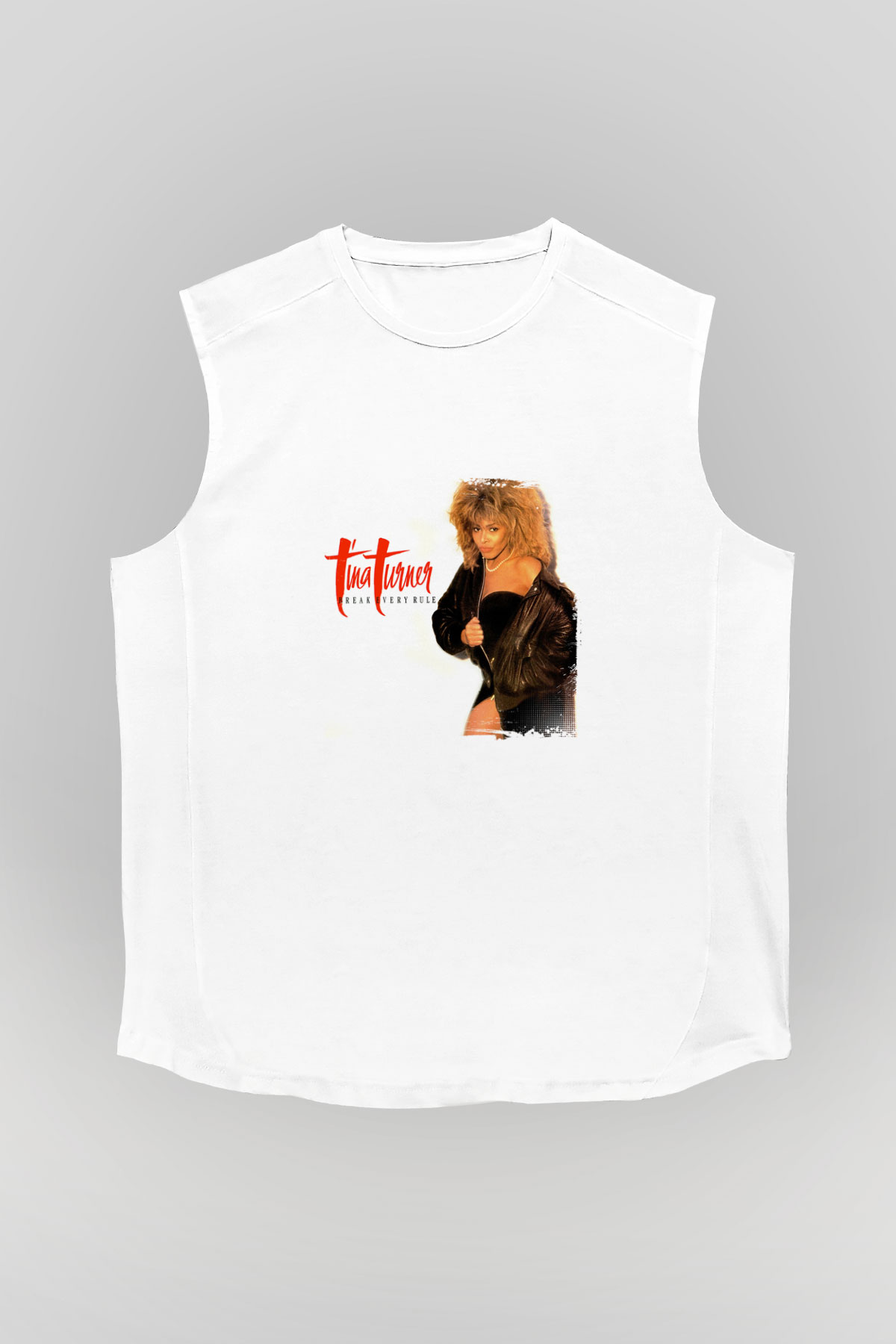 Tine Turner Baskılı Unisex Beyaz Kolsuz Tişört