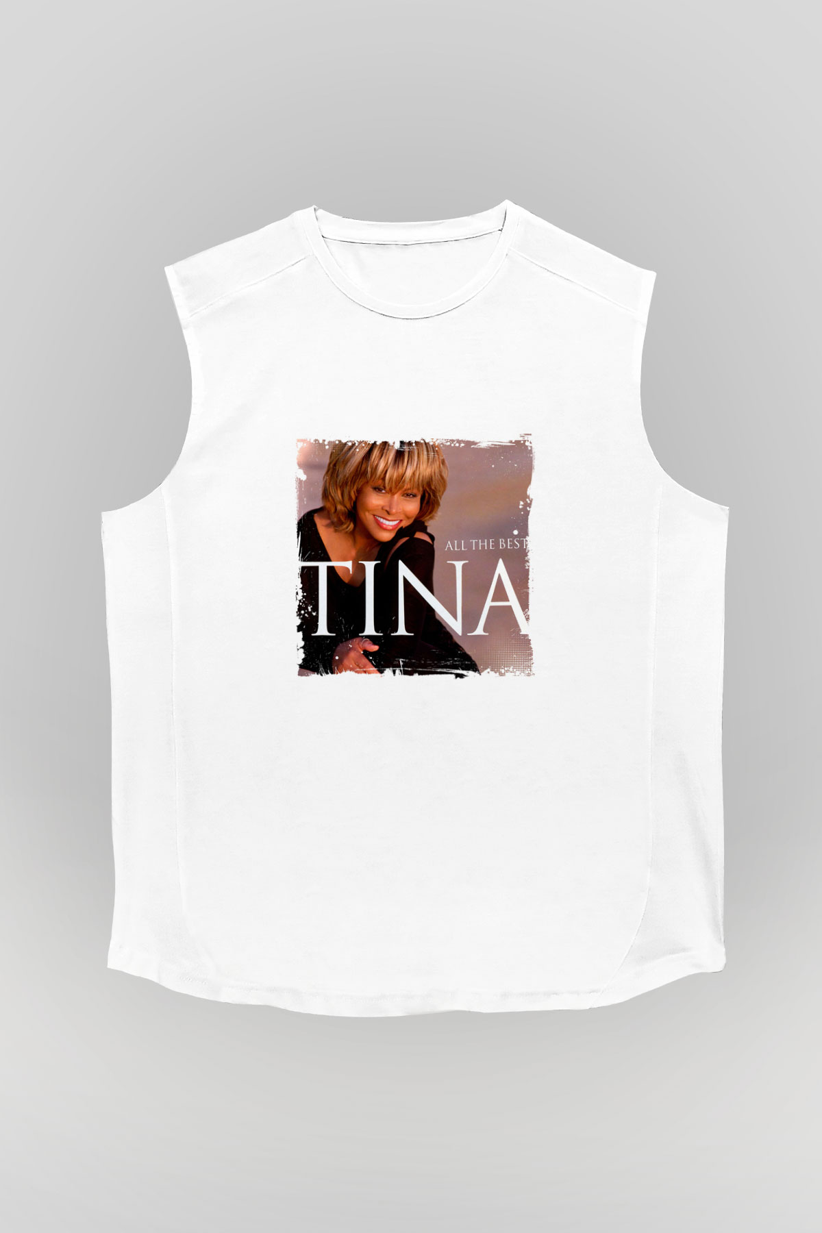 Tine Turner Baskılı Unisex Beyaz Kolsuz Tişört