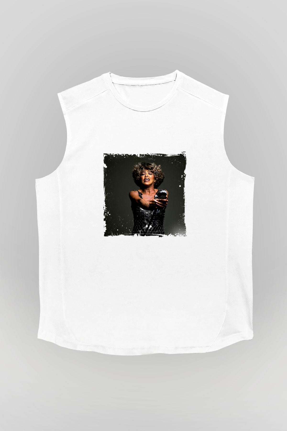 Tine Turner Baskılı Unisex Beyaz Kolsuz Tişört