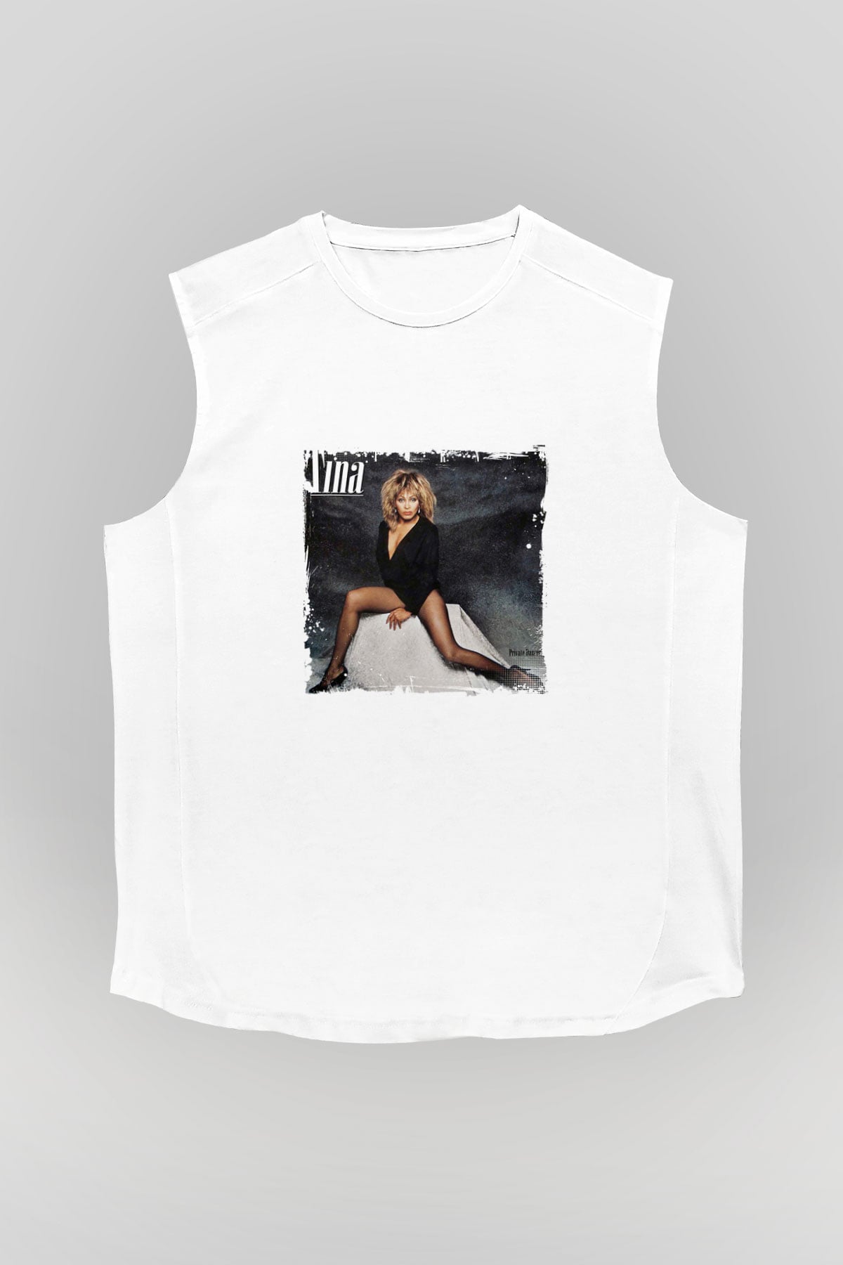 Tine Turner Baskılı Unisex Beyaz Kolsuz Tişört