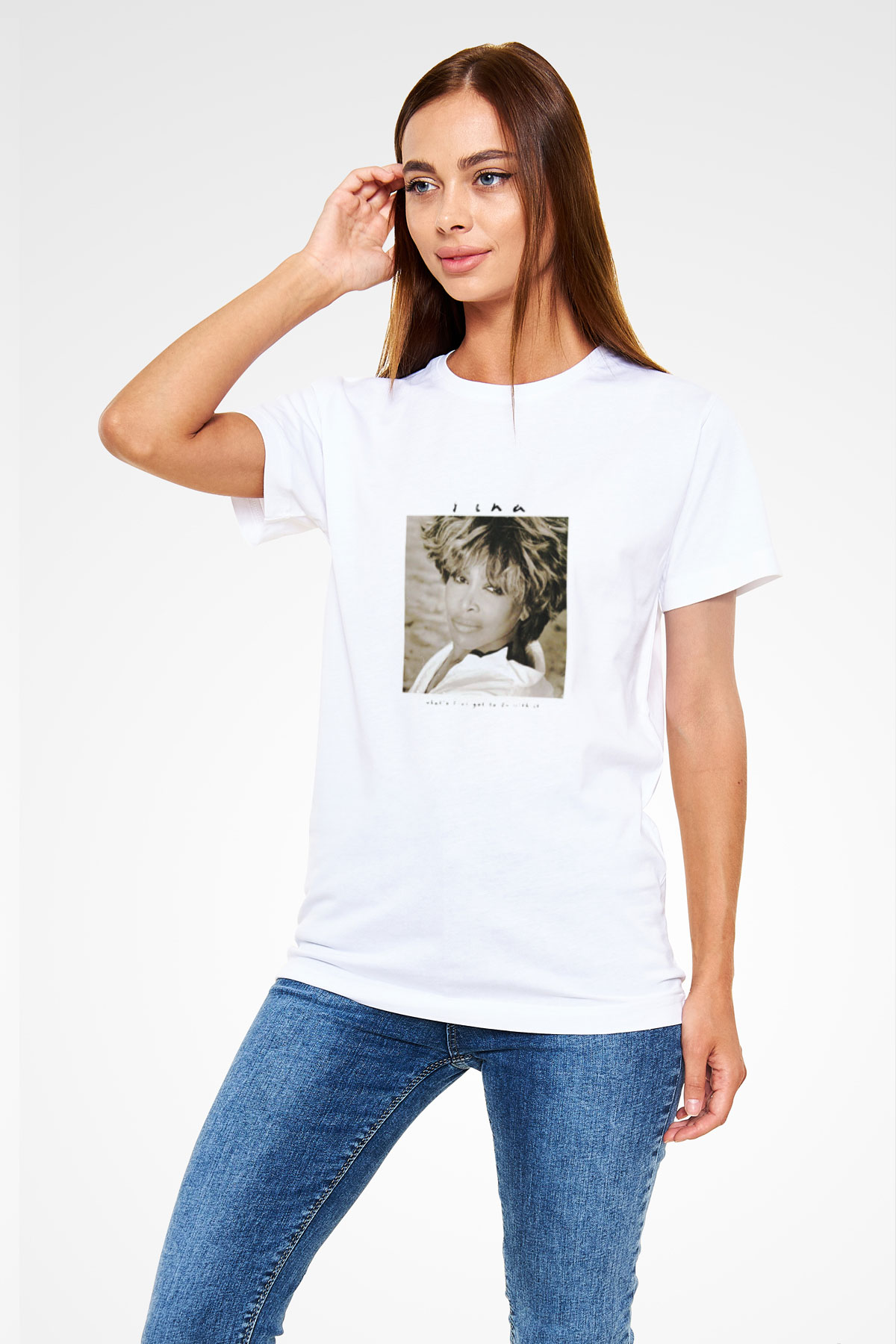 Tine Turner Baskılı Unisex Beyaz Tişört
