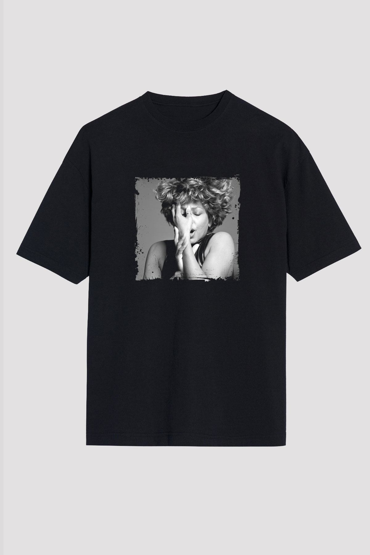 Tine Turner Baskılı Unisex Oversize Siyah Tişört