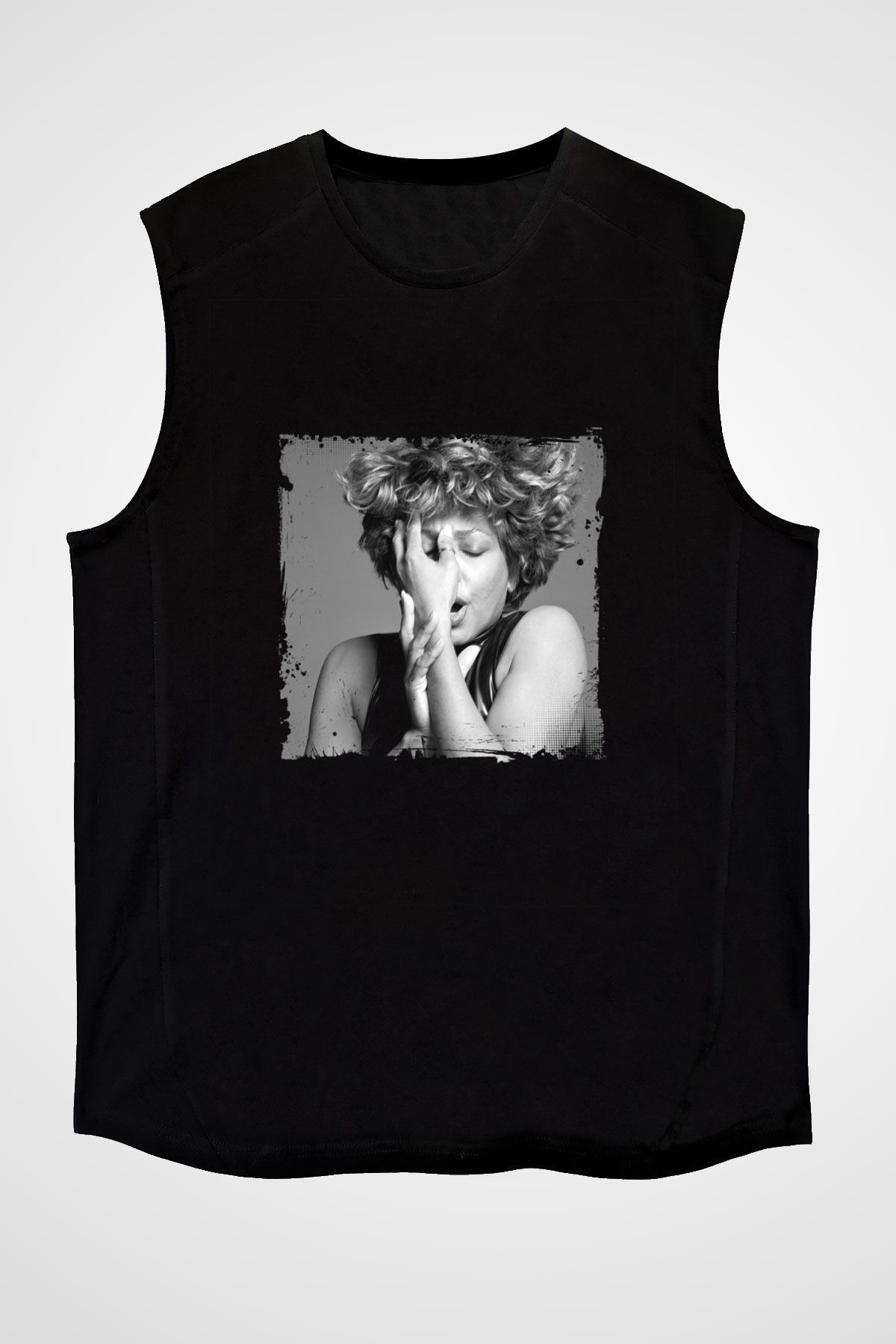 Tine Turner Baskılı Unisex Siyah Kolsuz Tişört