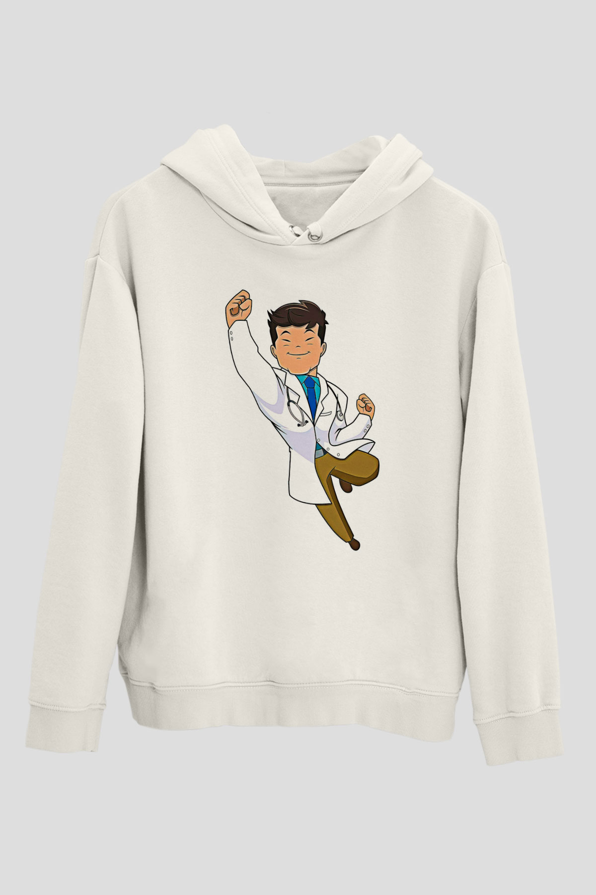 Tıp Bayramı Baskılı Beyaz Unisex Kapüşonlu Sweatshirt