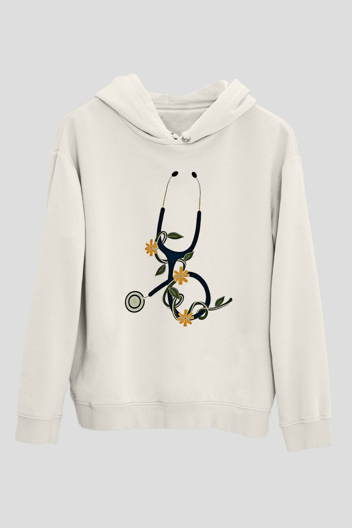 Tıp Bayramı Baskılı Beyaz Unisex Kapüşonlu Sweatshirt