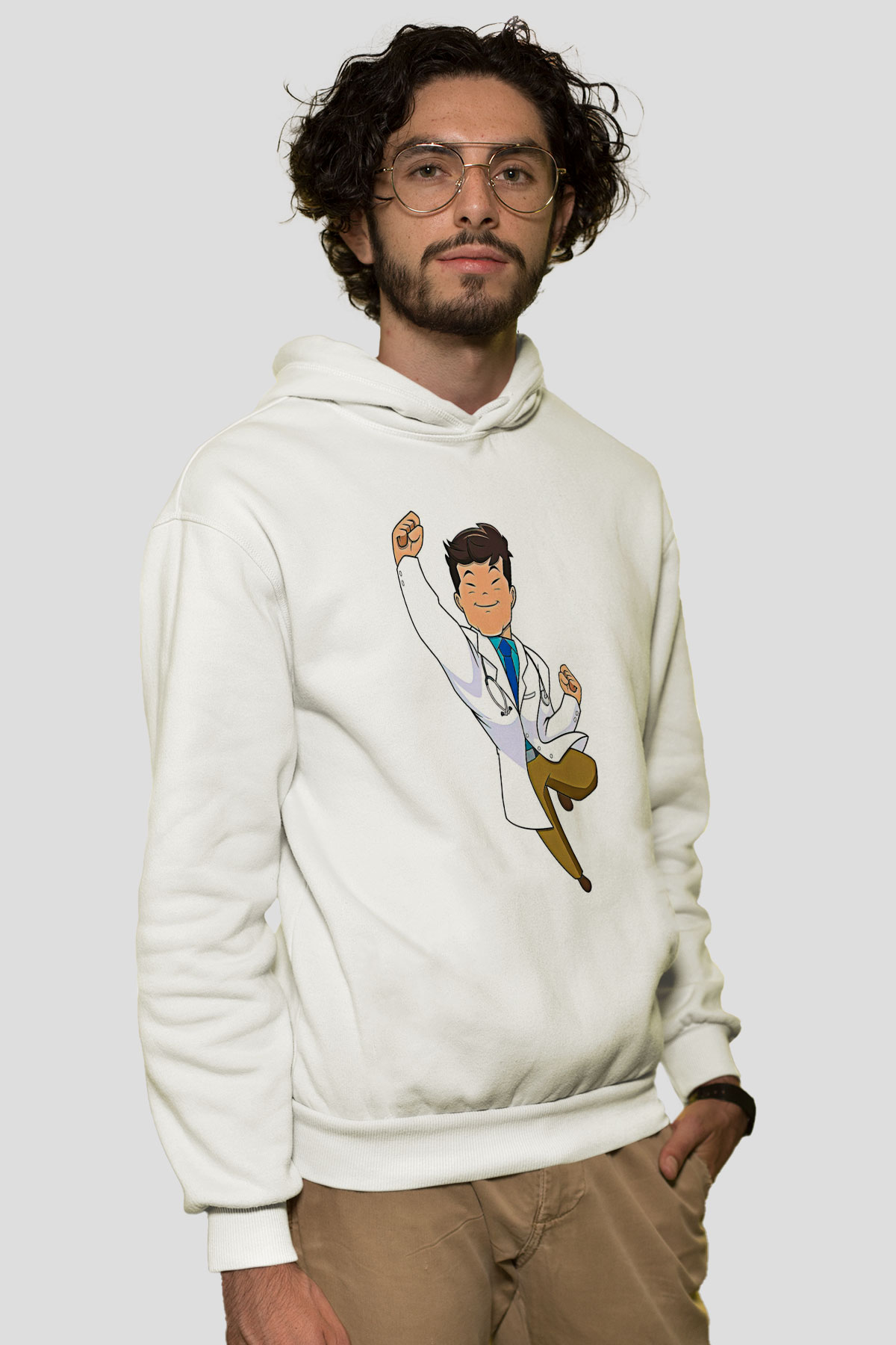 Tıp Bayramı Baskılı Beyaz Unisex Kapüşonlu Sweatshirt