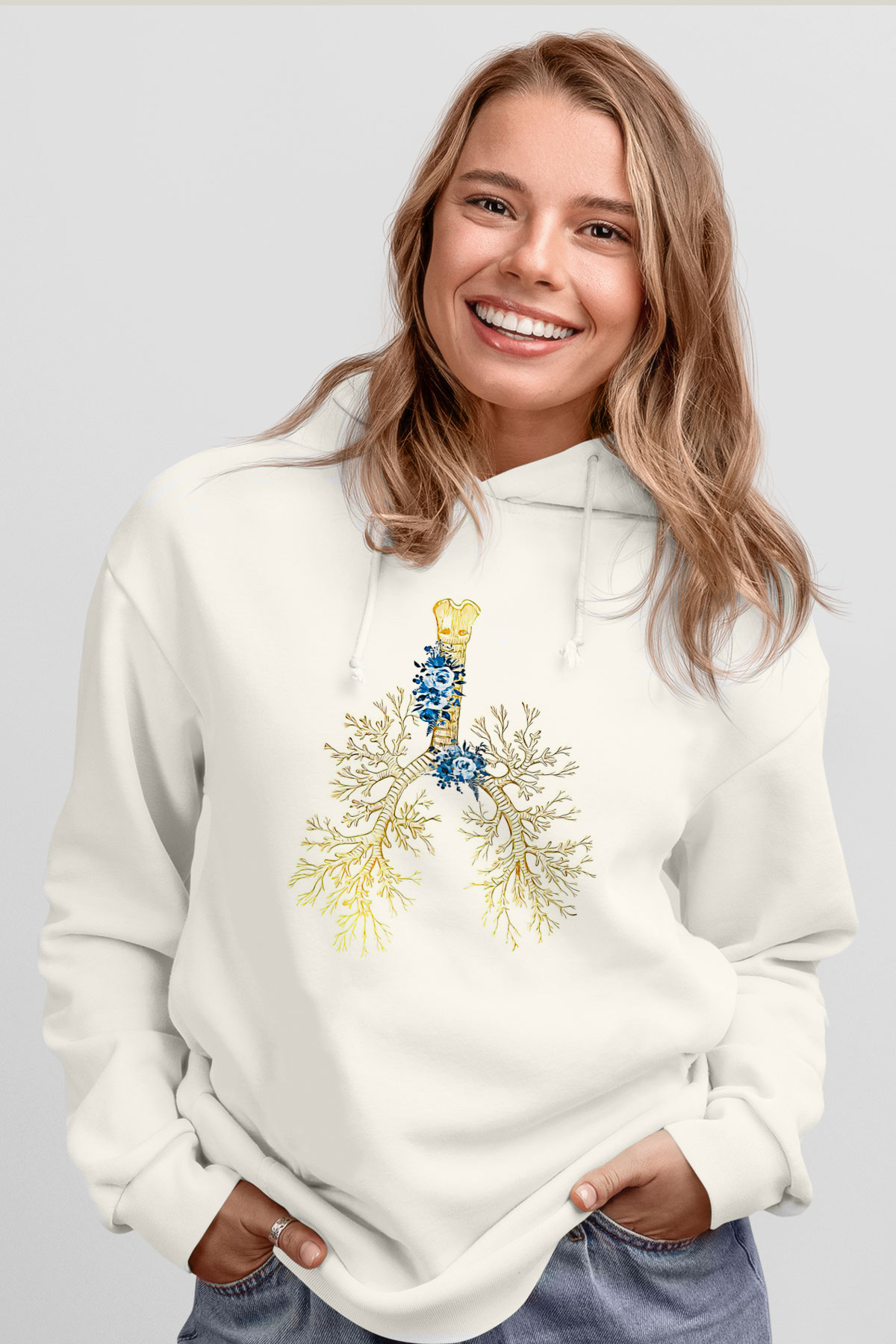 Tıp Bayramı Baskılı Beyaz Unisex Kapüşonlu Sweatshirt