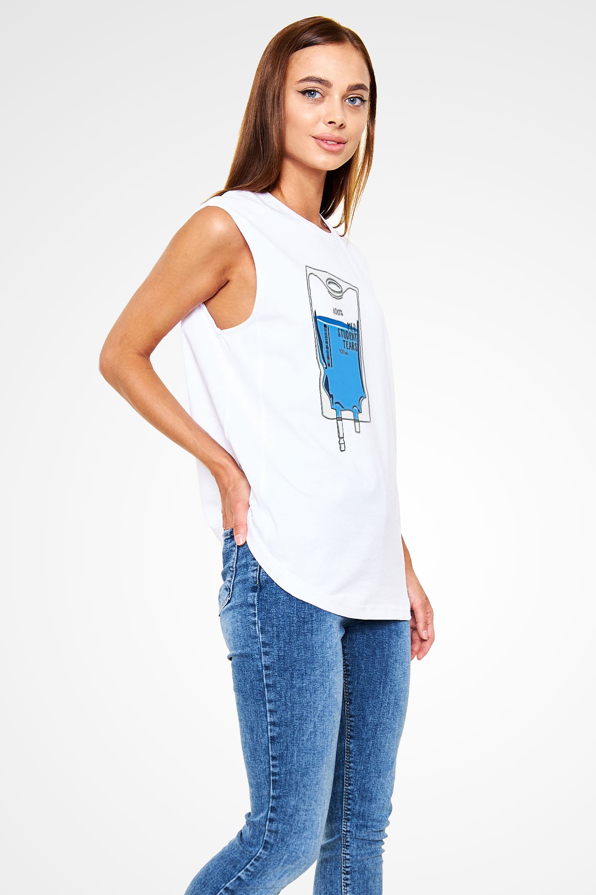 Tıp Bayramı Baskılı Beyaz Unisex Kolsuz Tişört - Tshirt