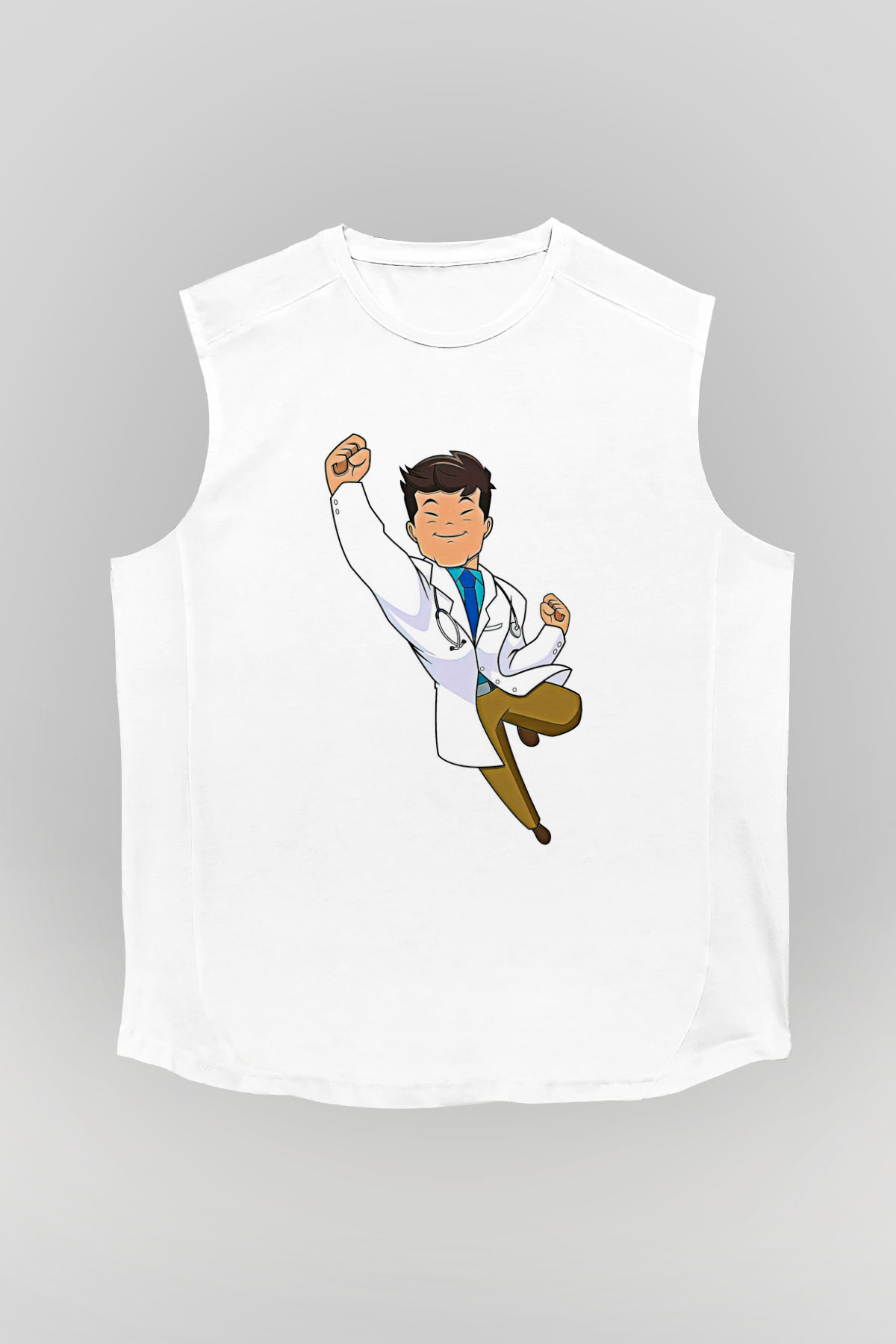 Tıp Bayramı Baskılı Beyaz Unisex Kolsuz Tişört - Tshirt