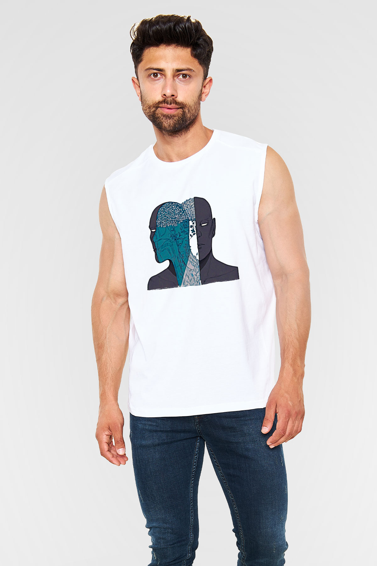 Tıp Bayramı Baskılı Beyaz Unisex Kolsuz Tişört - Tshirt