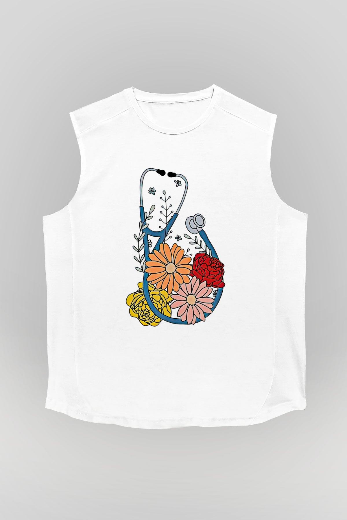 Tıp Bayramı Baskılı Beyaz Unisex Kolsuz Tişört - Tshirt
