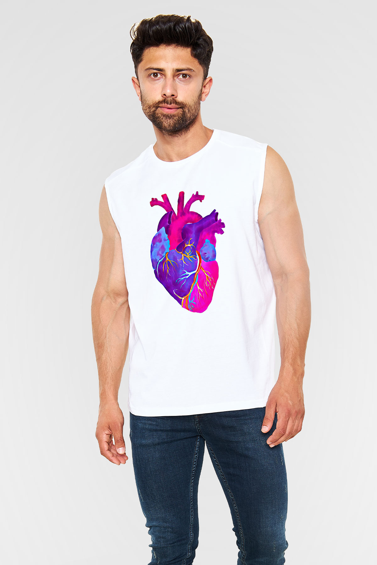 Tıp Bayramı Baskılı Beyaz Unisex Kolsuz Tişört - Tshirt