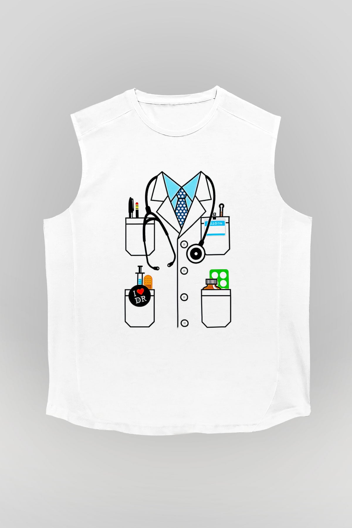 Tıp Bayramı Baskılı Beyaz Unisex Kolsuz Tişört - Tshirt
