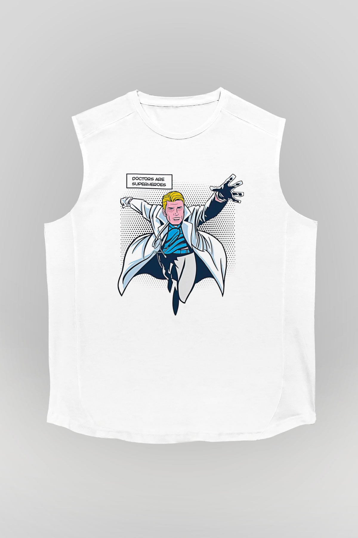 Tıp Bayramı Baskılı Beyaz Unisex Kolsuz Tişört - Tshirt