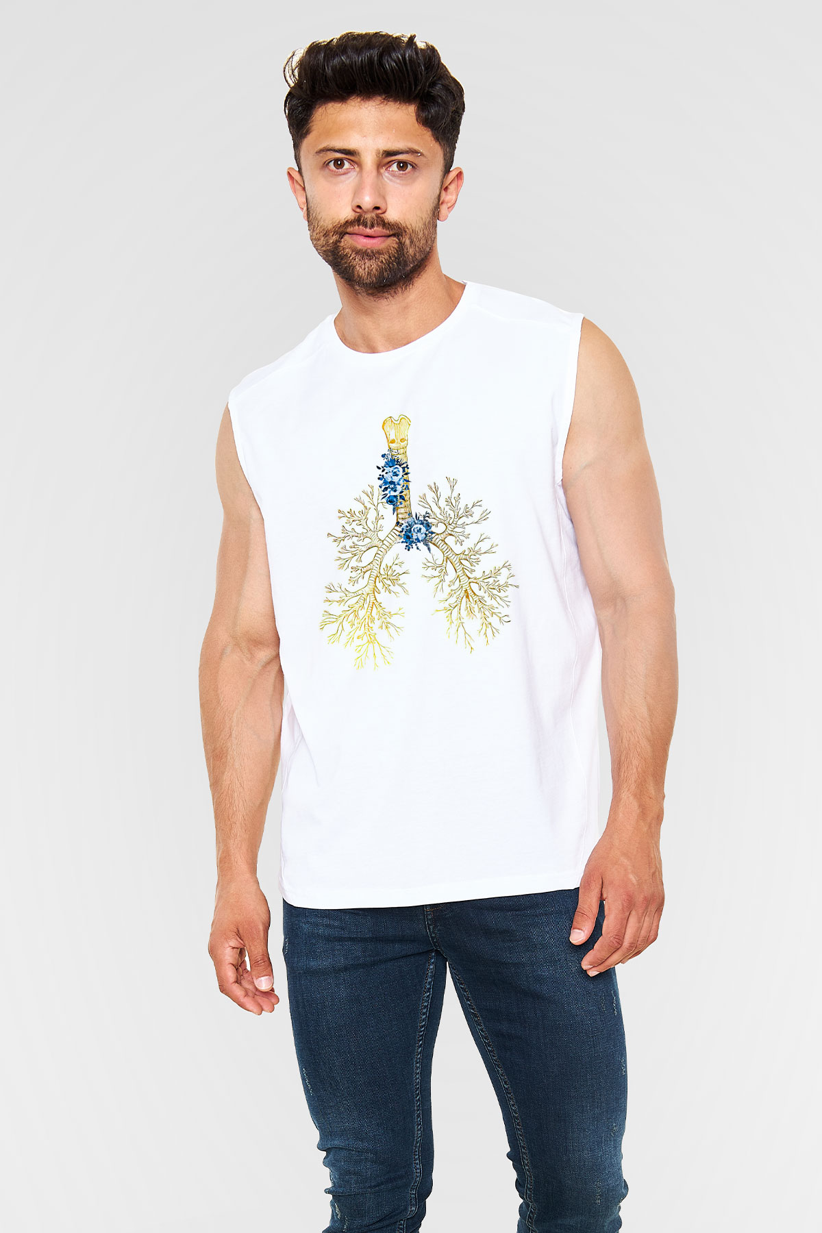 Tıp Bayramı Baskılı Beyaz Unisex Kolsuz Tişört - Tshirt