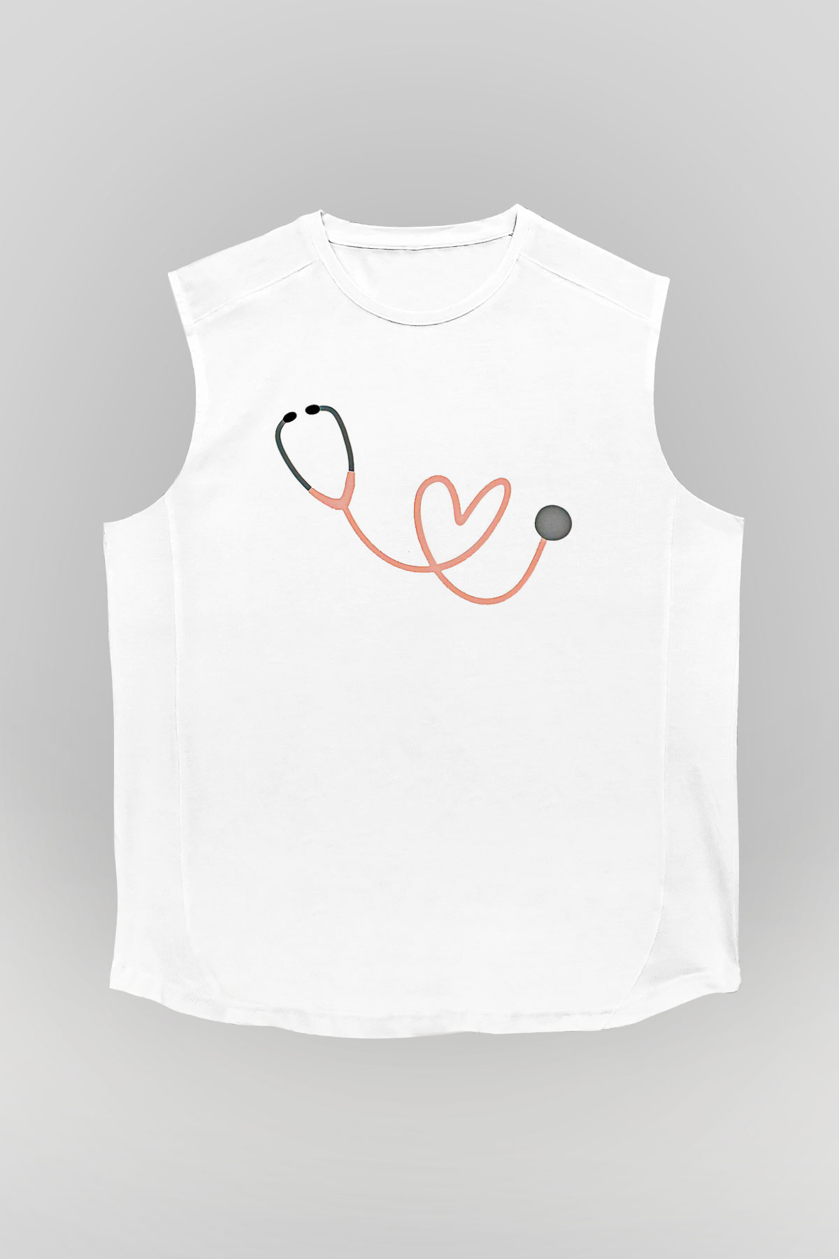 Tıp Bayramı Baskılı Beyaz Unisex Kolsuz Tişört - Tshirt