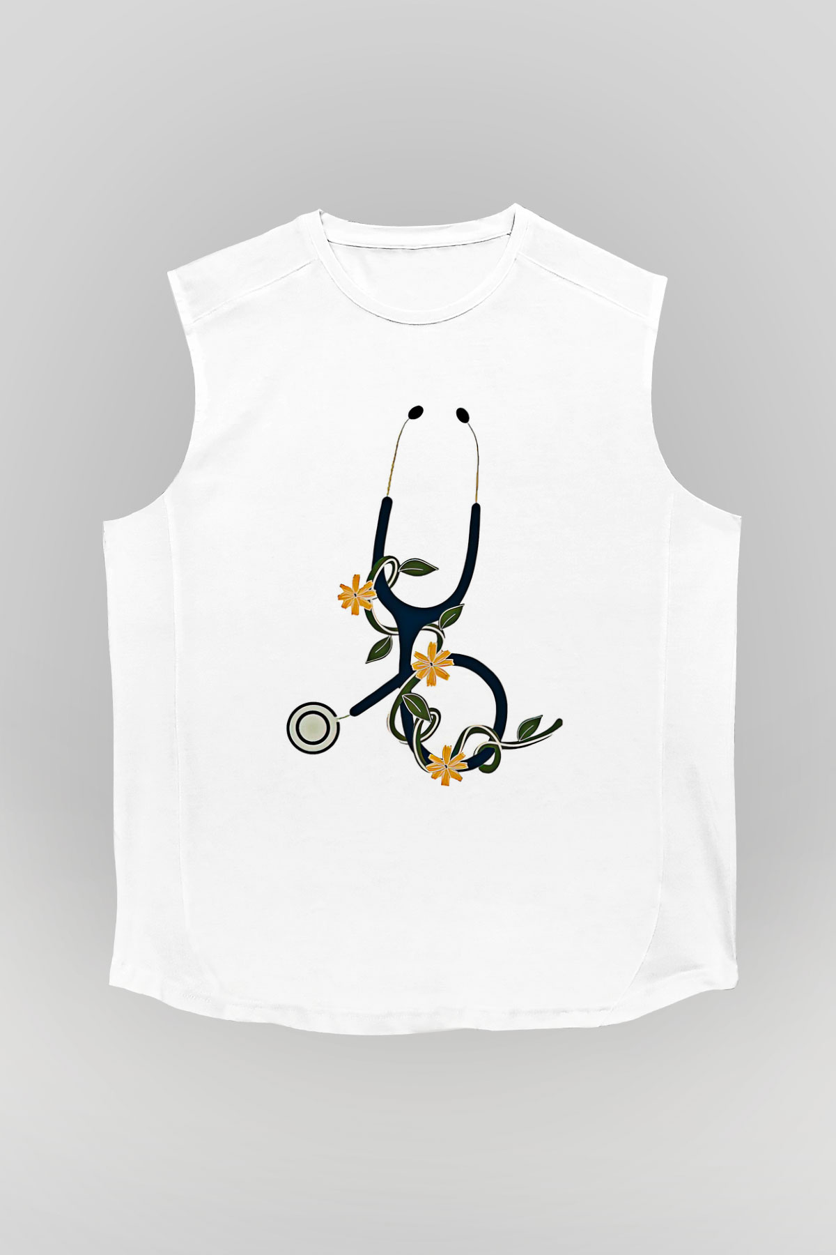Tıp Bayramı Baskılı Beyaz Unisex Kolsuz Tişört - Tshirt