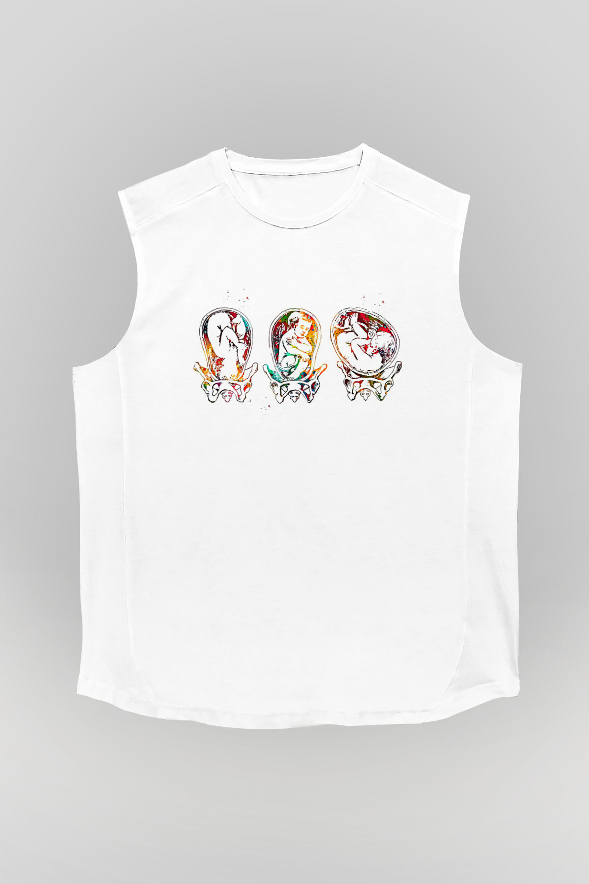 Tıp Bayramı Baskılı Beyaz Unisex Kolsuz Tişört - Tshirt