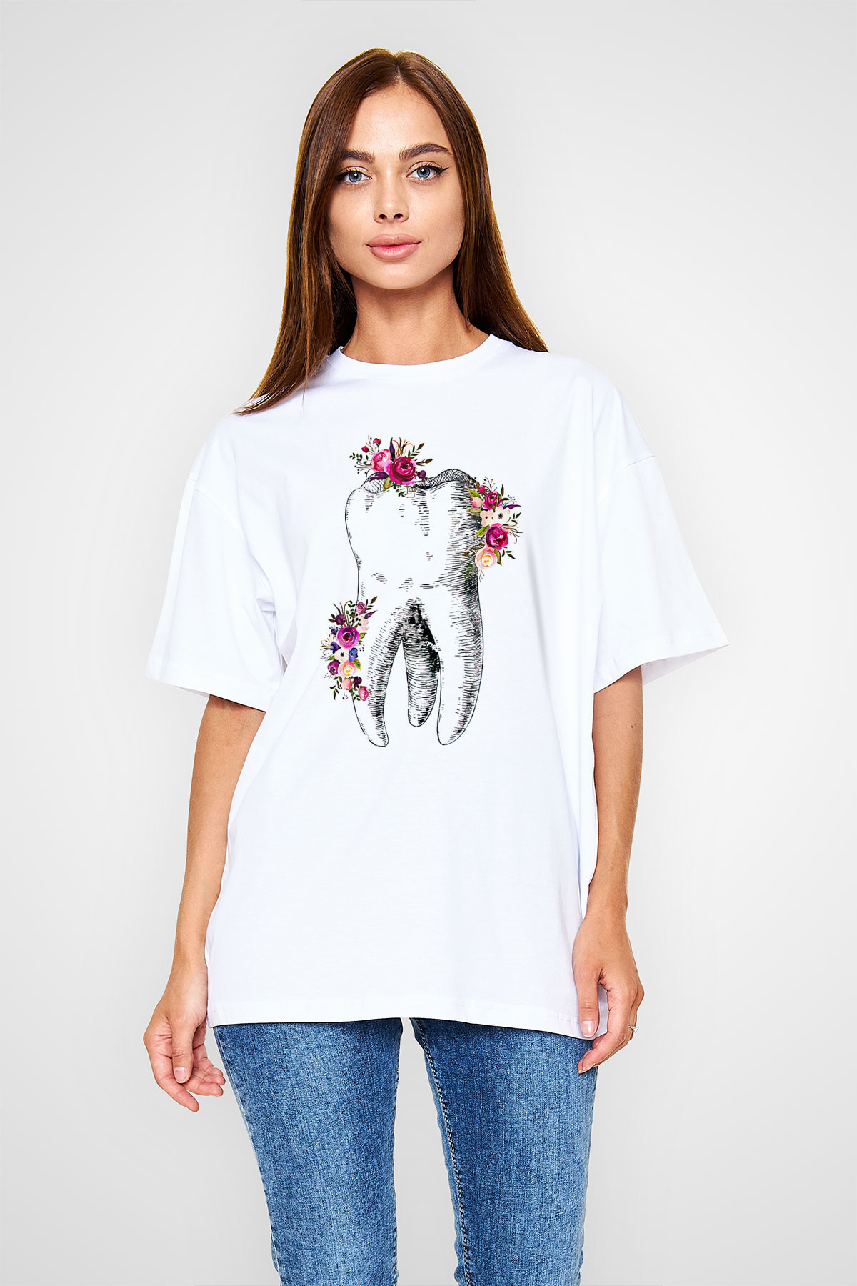 Tıp Bayramı Baskılı Beyaz Unisex Oversize Tişört - Tshirt