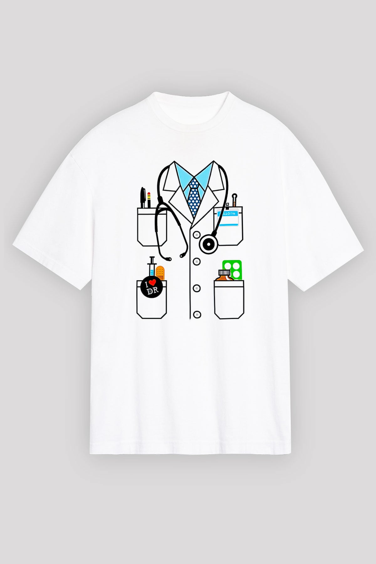 Tıp Bayramı Baskılı Beyaz Unisex Oversize Tişört - Tshirt