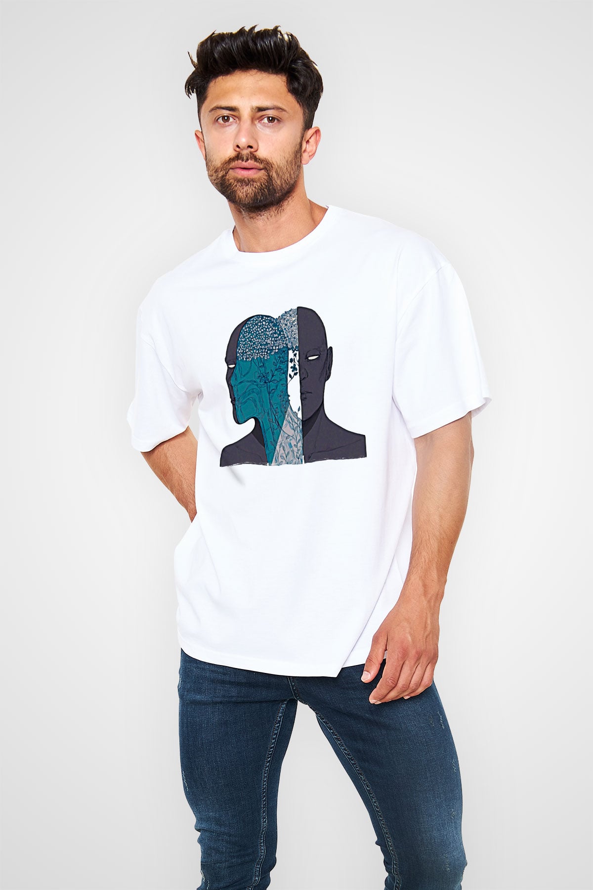 Tıp Bayramı Baskılı Beyaz Unisex Oversize Tişört - Tshirt