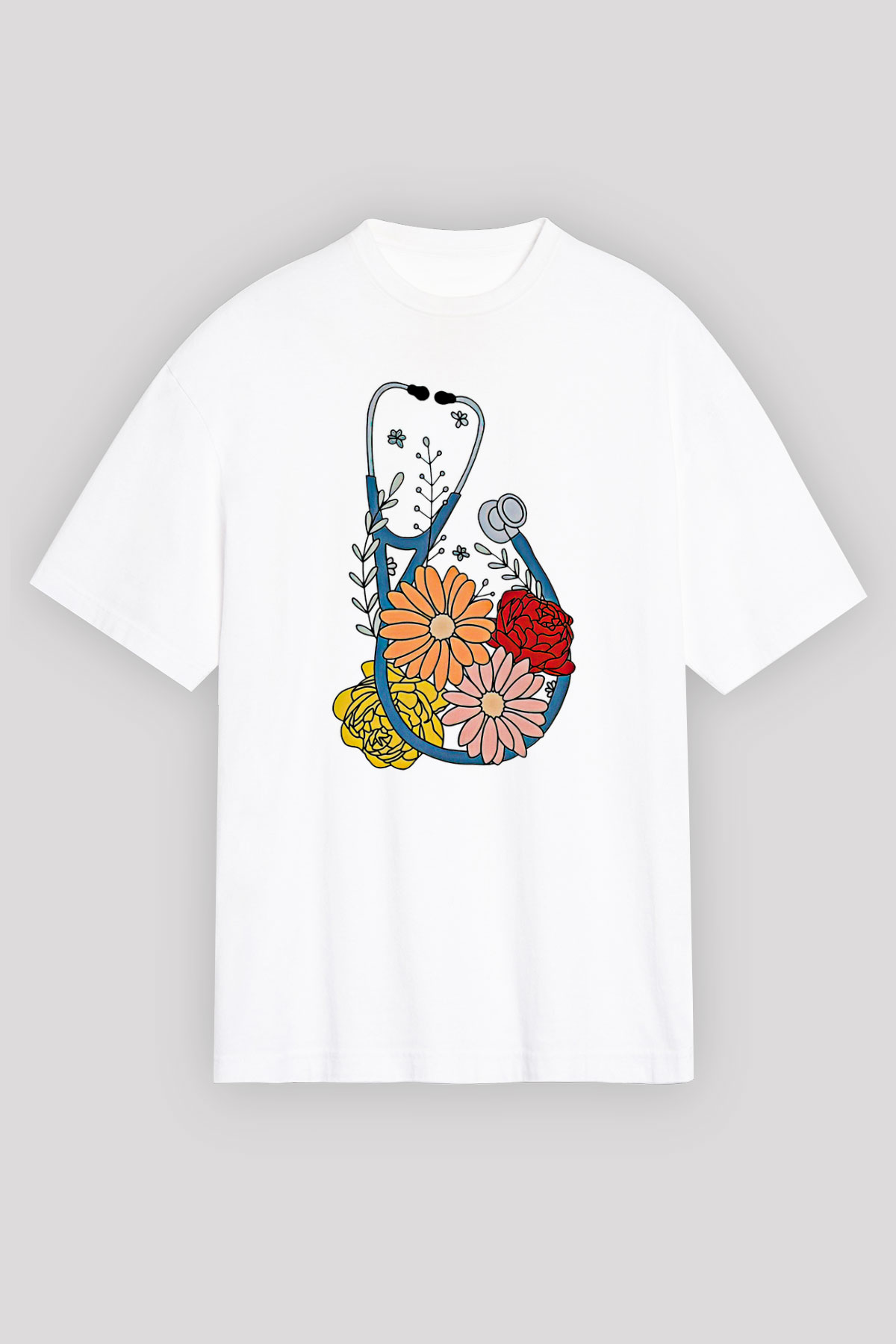 Tıp Bayramı Baskılı Beyaz Unisex Oversize Tişört - Tshirt