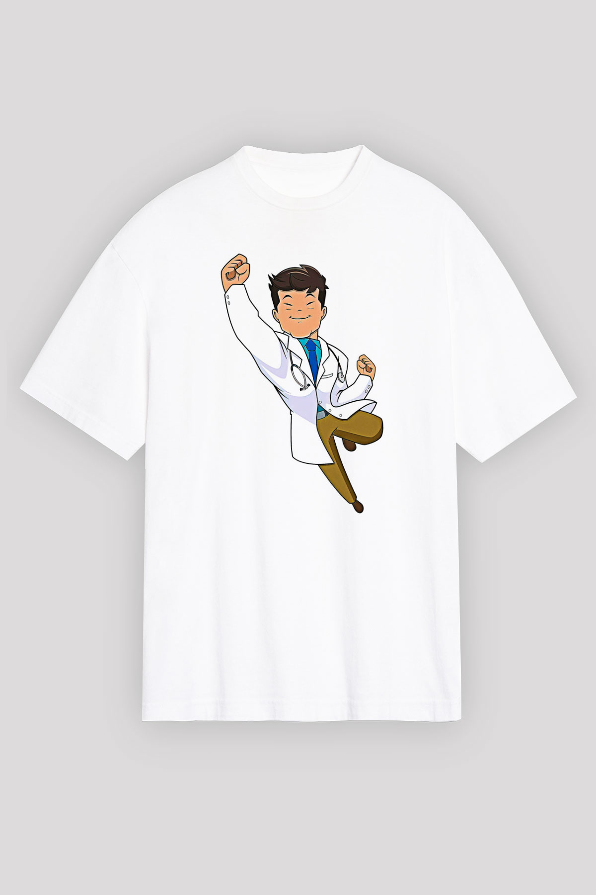 Tıp Bayramı Baskılı Beyaz Unisex Oversize Tişört - Tshirt
