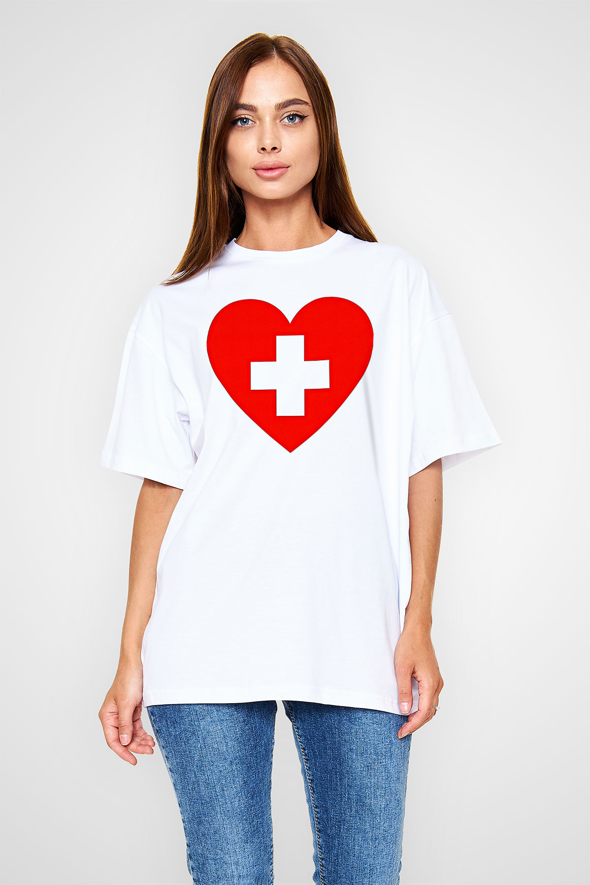 Tıp Bayramı Baskılı Beyaz Unisex Oversize Tişört - Tshirt
