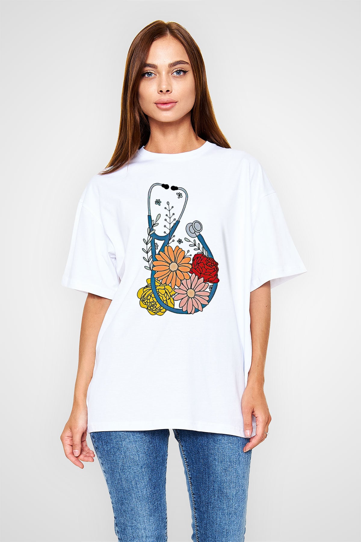 Tıp Bayramı Baskılı Beyaz Unisex Oversize Tişört - Tshirt