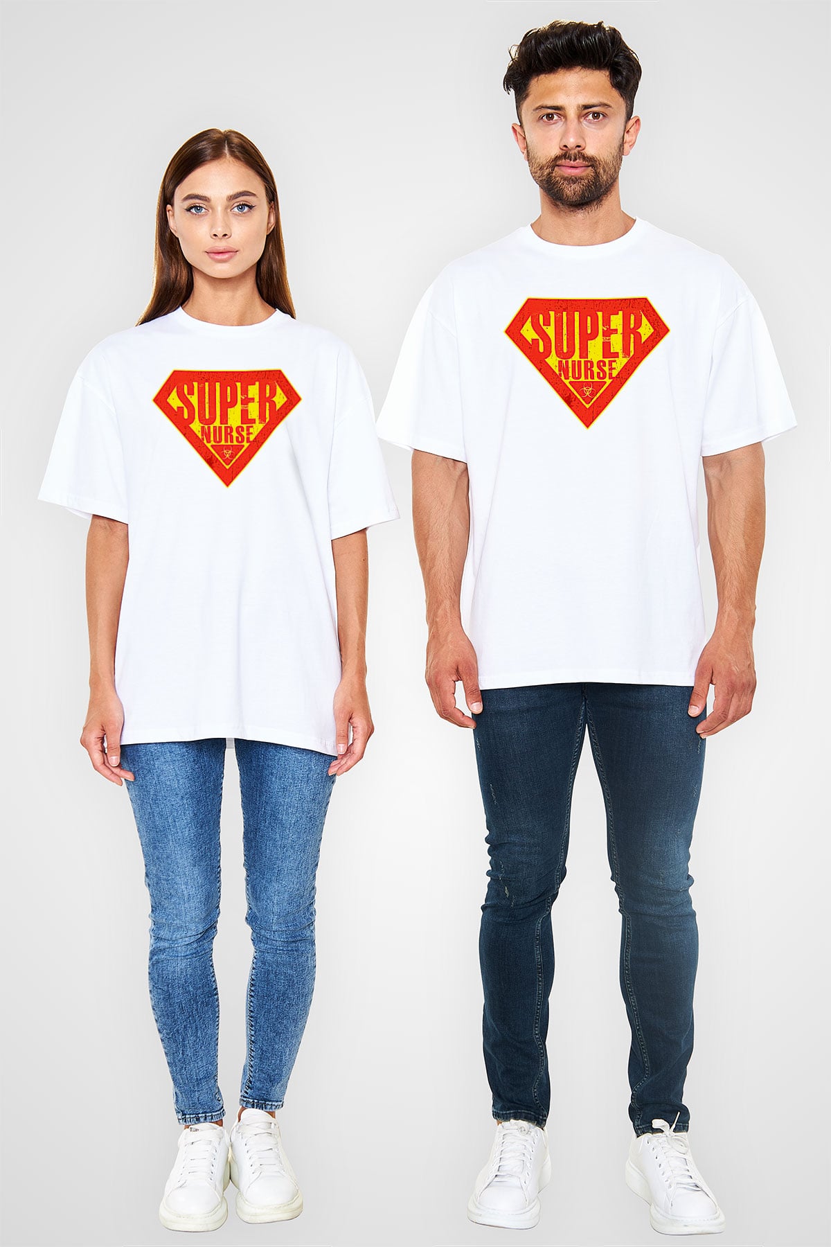 Tıp Bayramı Baskılı Beyaz Unisex Oversize Tişört - Tshirt