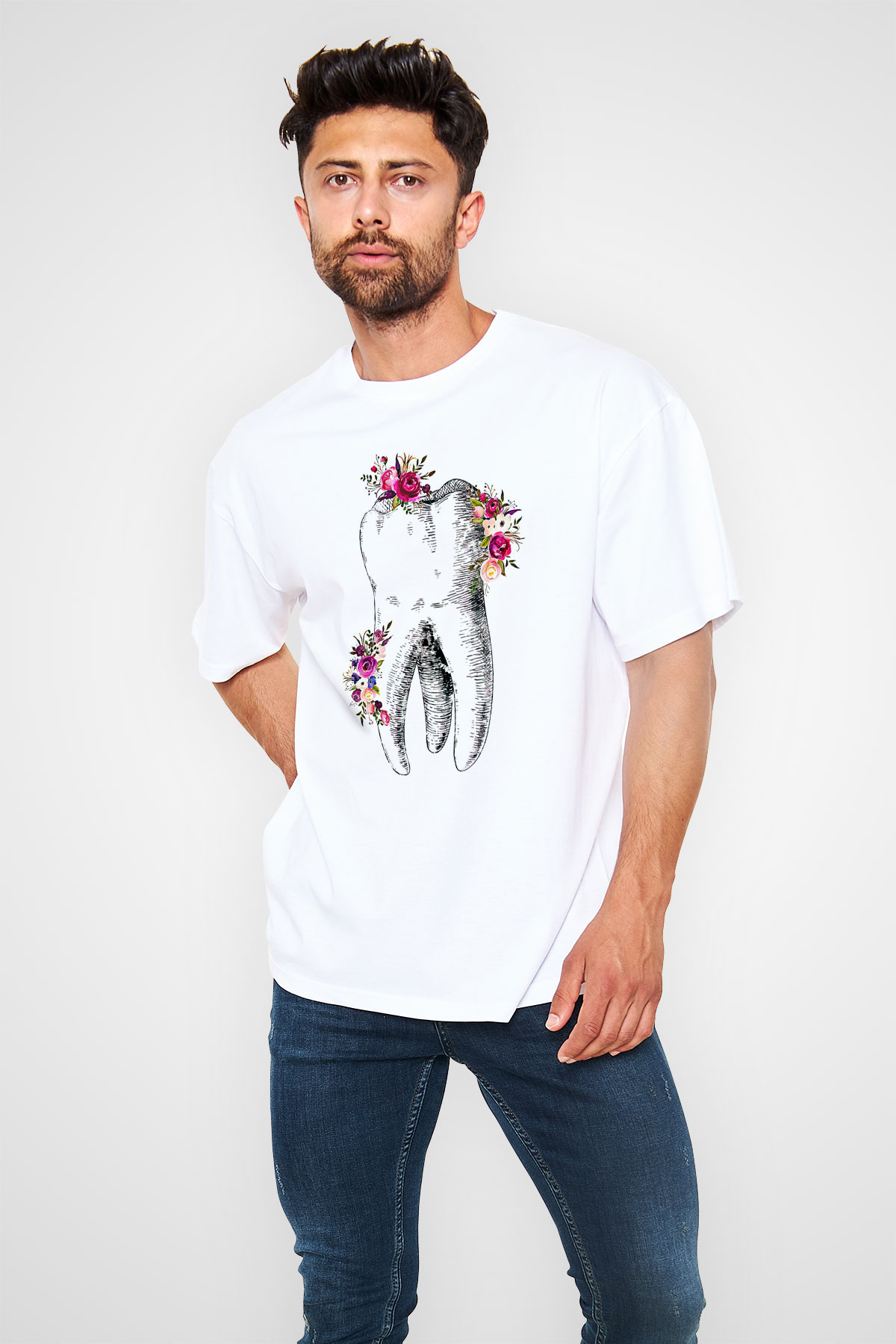Tıp Bayramı Baskılı Beyaz Unisex Oversize Tişört - Tshirt