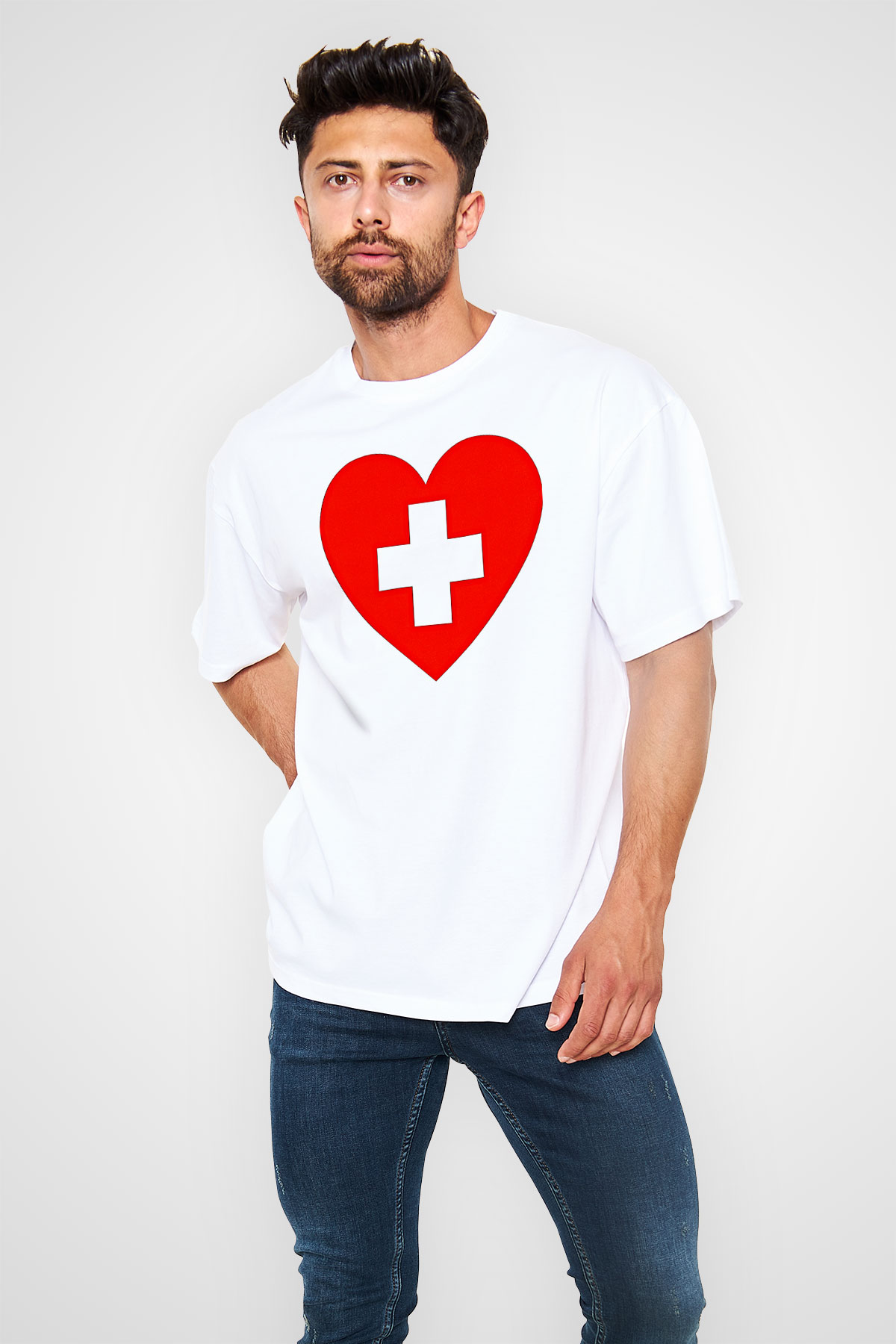 Tıp Bayramı Baskılı Beyaz Unisex Oversize Tişört - Tshirt