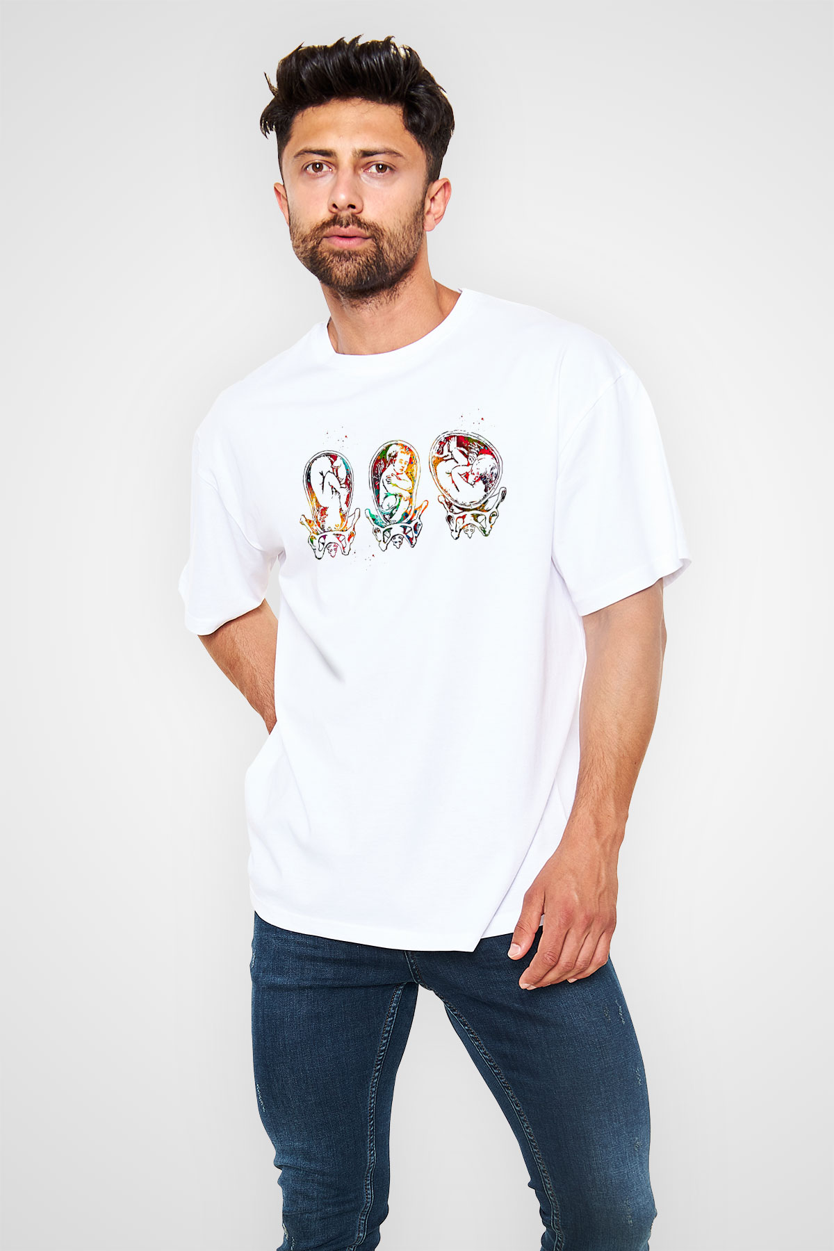 Tıp Bayramı Baskılı Beyaz Unisex Oversize Tişört - Tshirt