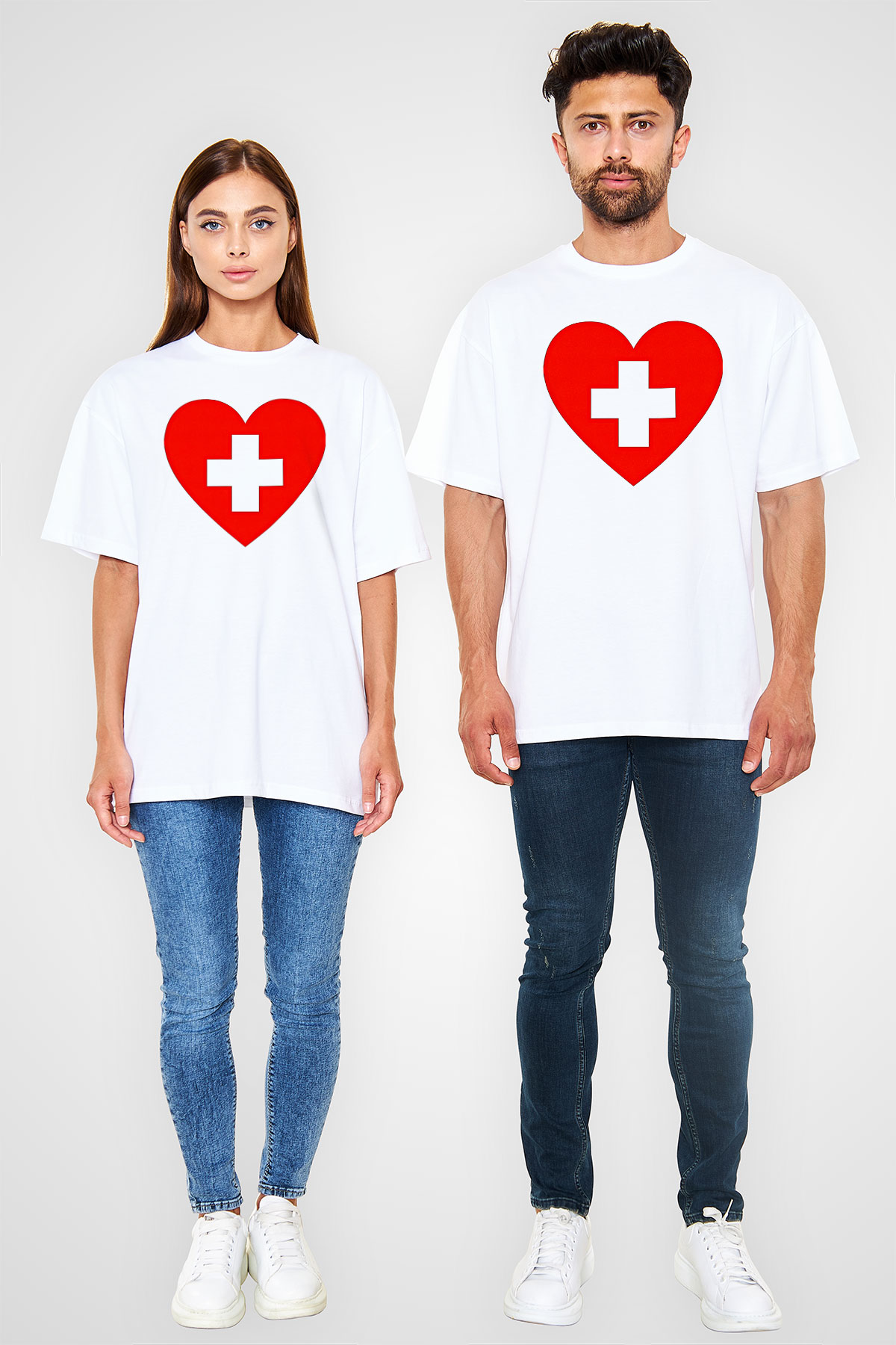 Tıp Bayramı Baskılı Beyaz Unisex Oversize Tişört - Tshirt