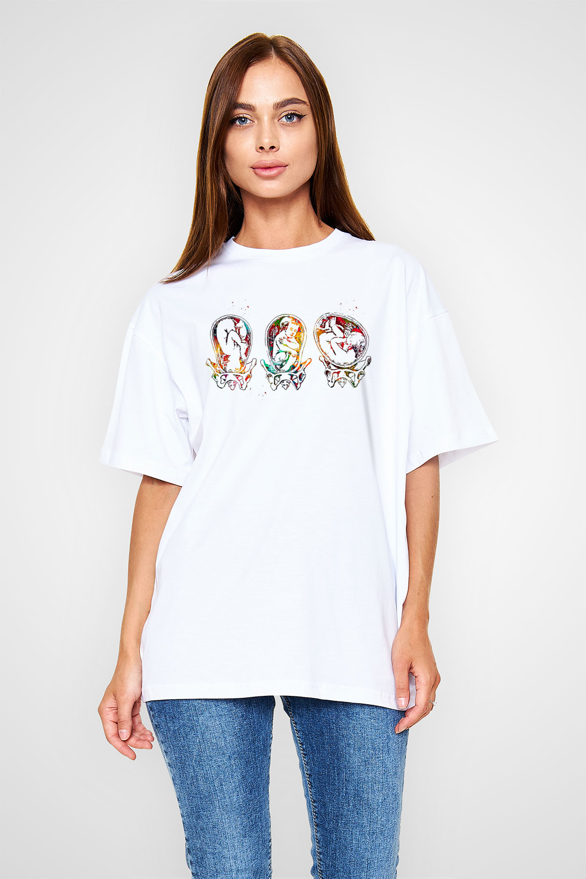 Tıp Bayramı Baskılı Beyaz Unisex Oversize Tişört - Tshirt