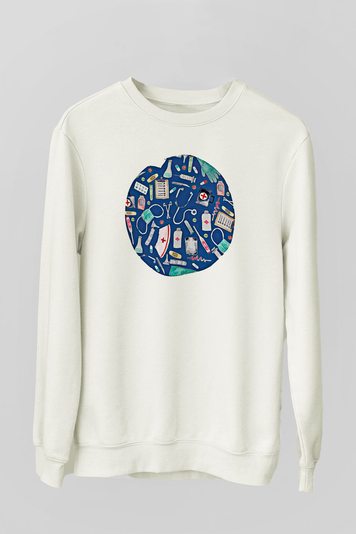 Tıp Bayramı Baskılı Beyaz Unisex Sweatshirt