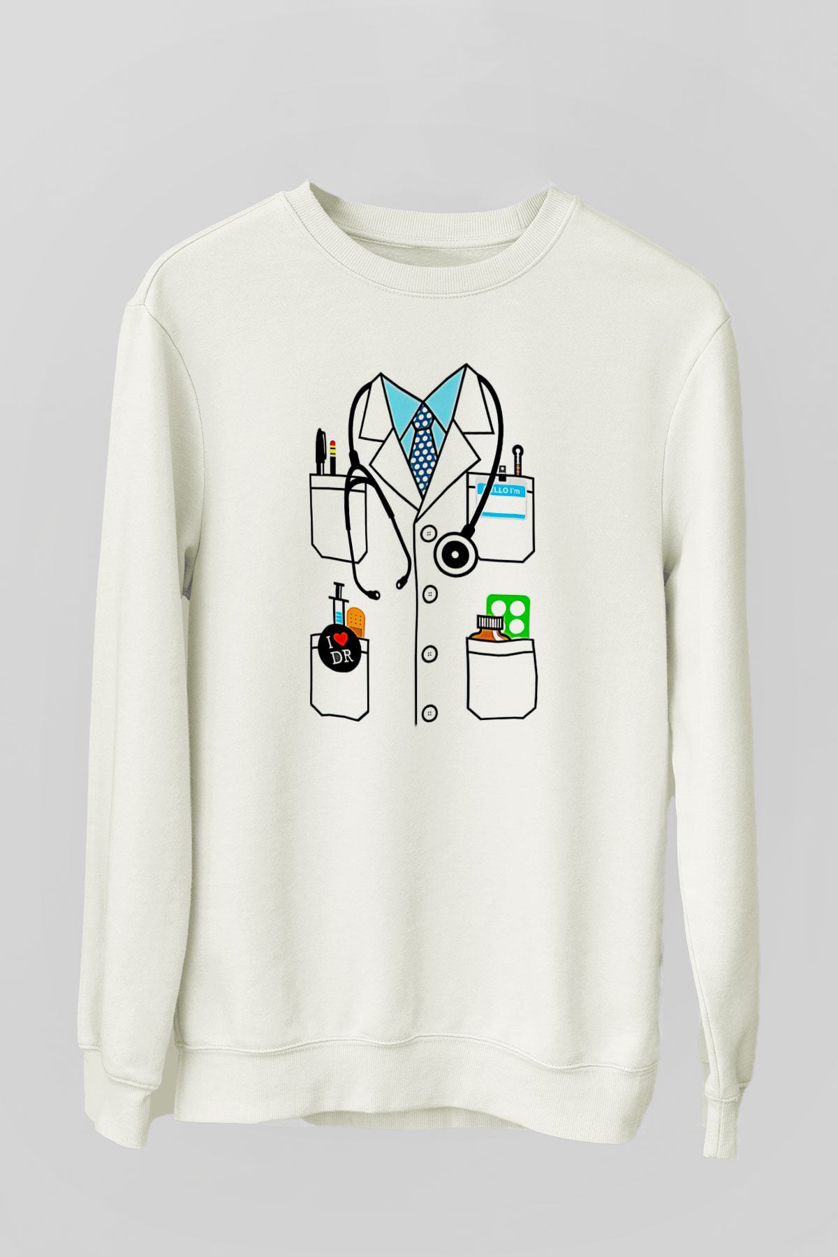 Tıp Bayramı Baskılı Beyaz Unisex Sweatshirt