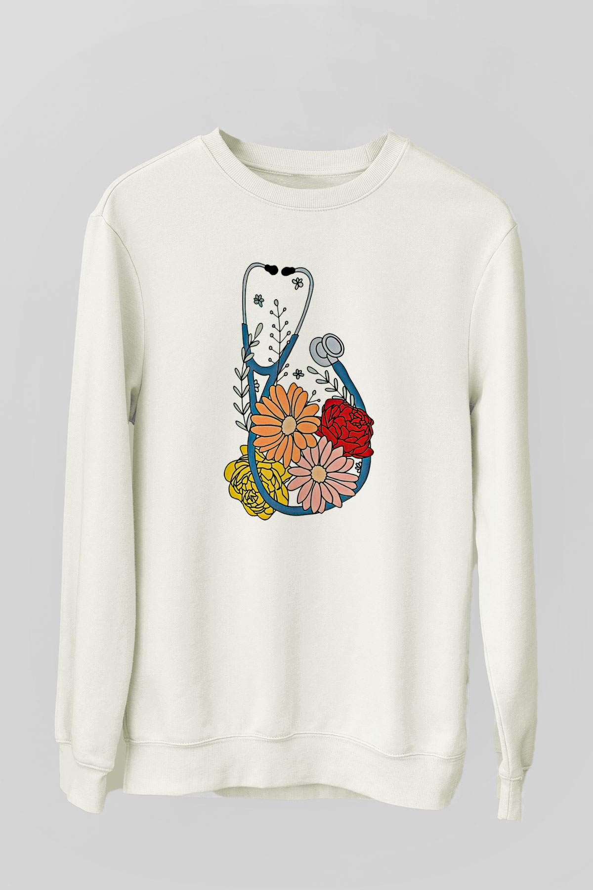Tıp Bayramı Baskılı Beyaz Unisex Sweatshirt