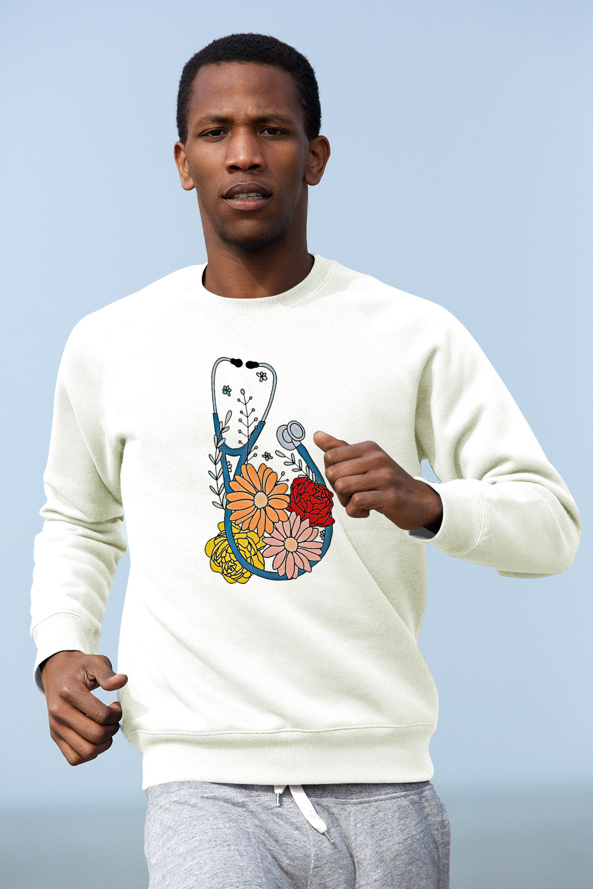 Tıp Bayramı Baskılı Beyaz Unisex Sweatshirt