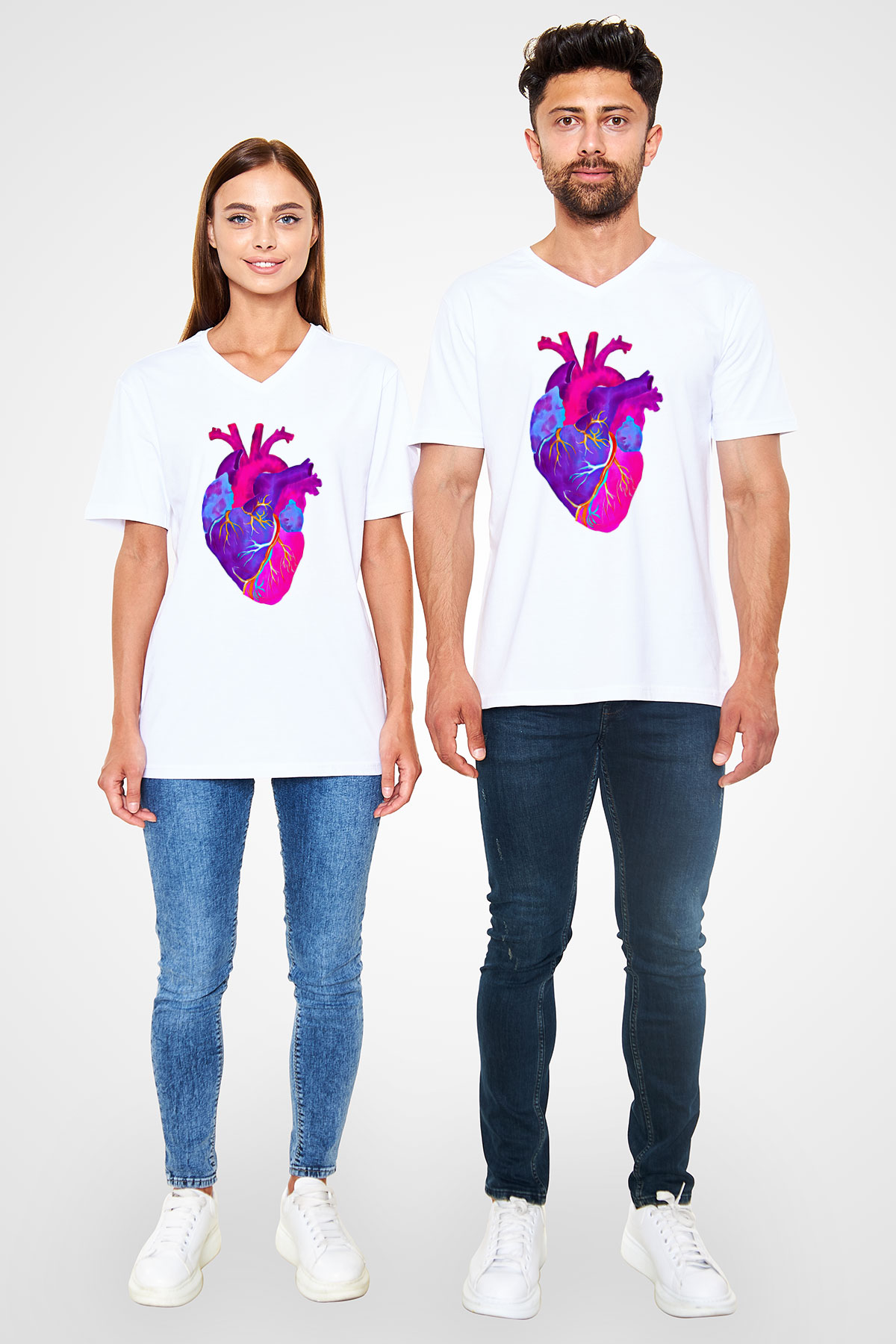 Tıp Bayramı Baskılı Beyaz Unisex V Yaka Tişört - Tshirt
