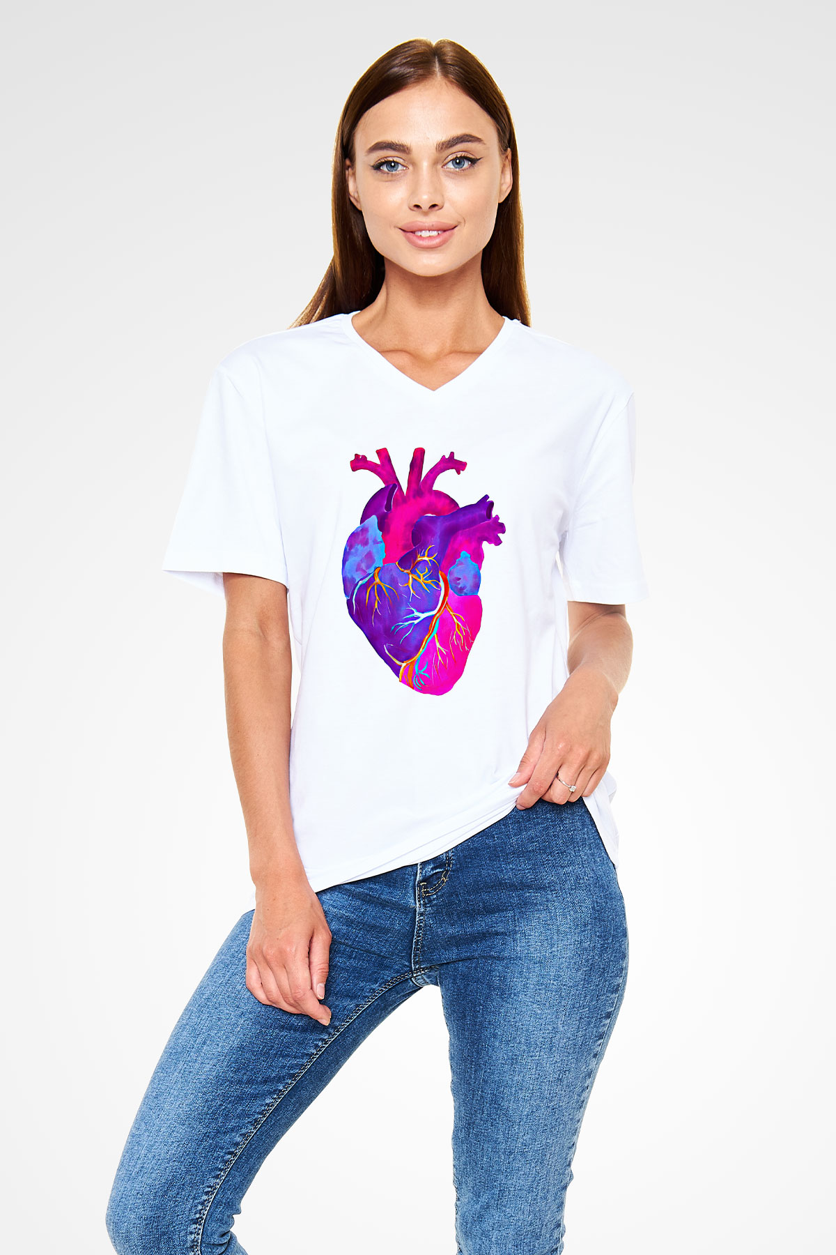 Tıp Bayramı Baskılı Beyaz Unisex V Yaka Tişört - Tshirt