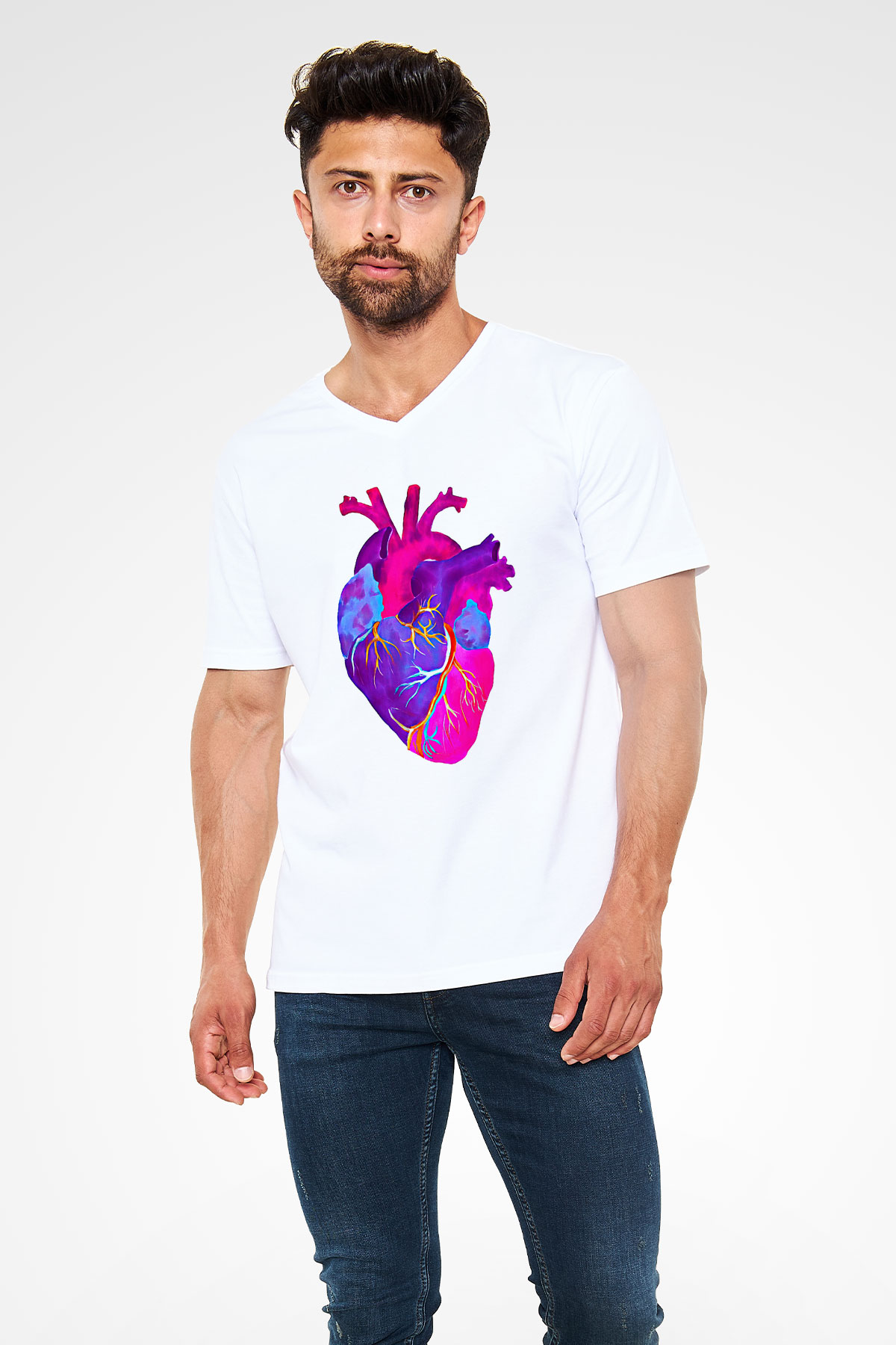 Tıp Bayramı Baskılı Beyaz Unisex V Yaka Tişört - Tshirt