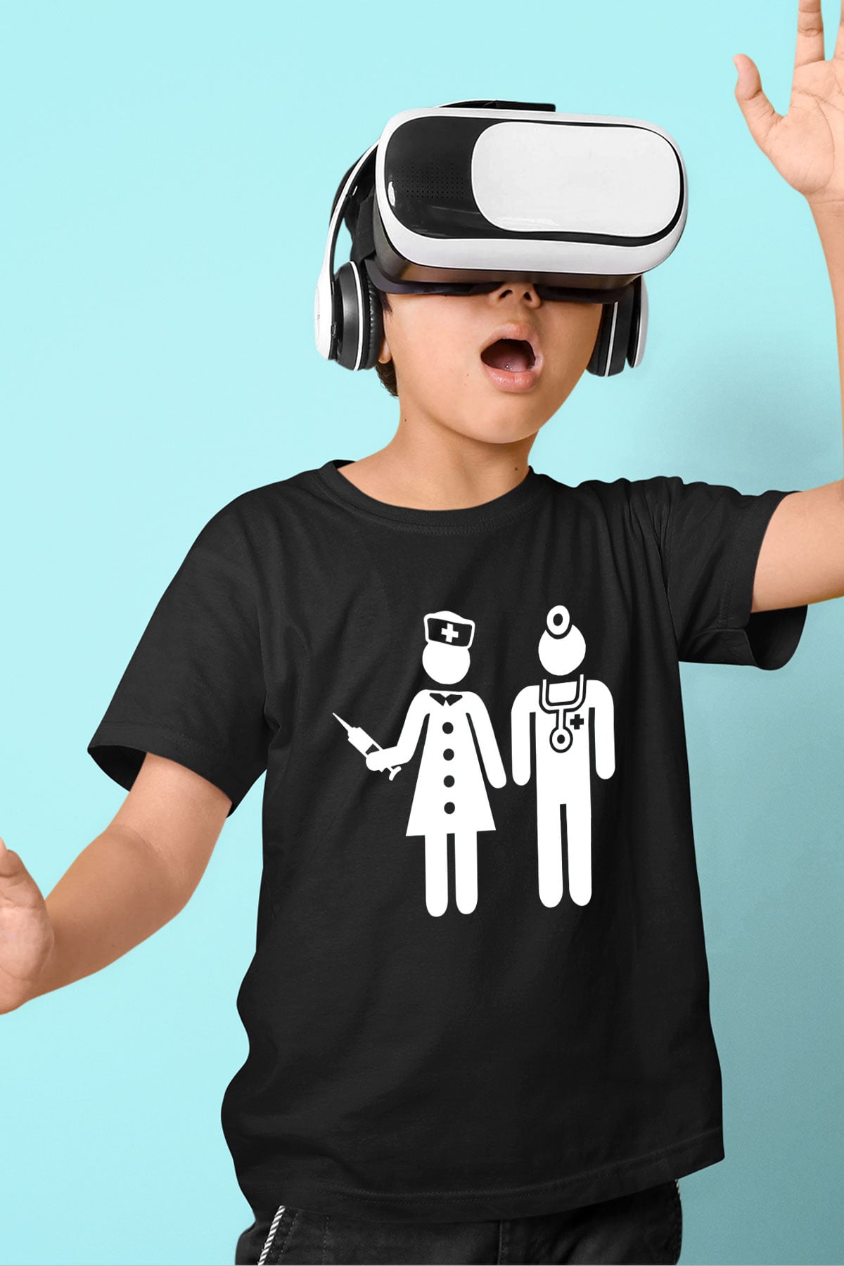 Tıp Bayramı Baskılı Unisex Siyah Çocuk Tişört - Tshirt