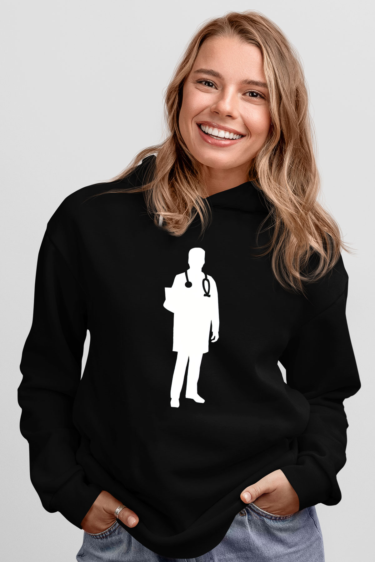 Tıp Bayramı Baskılı Unisex Siyah Hoodie