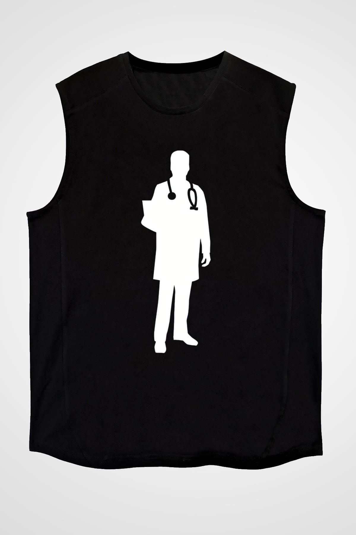 Tıp Bayramı Baskılı Unisex Siyah Kolsuz Tişört - Tshirt