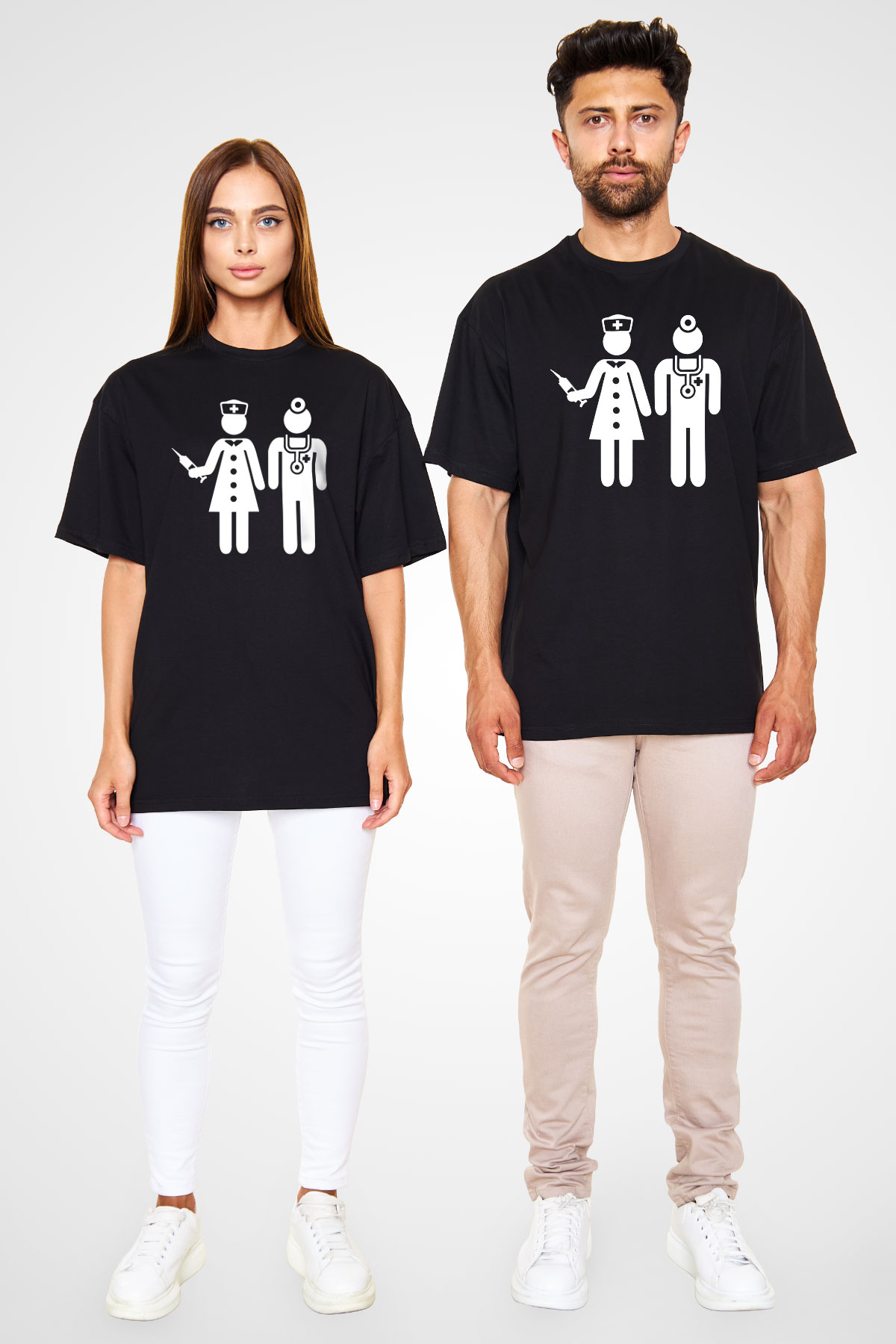 Tıp Bayramı Baskılı Unisex Siyah Oversize Tişört - Tshirt