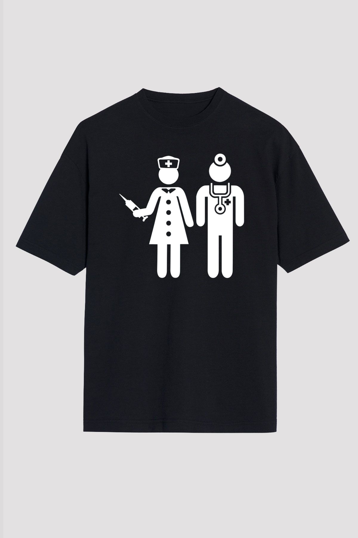 Tıp Bayramı Baskılı Unisex Siyah Oversize Tişört - Tshirt