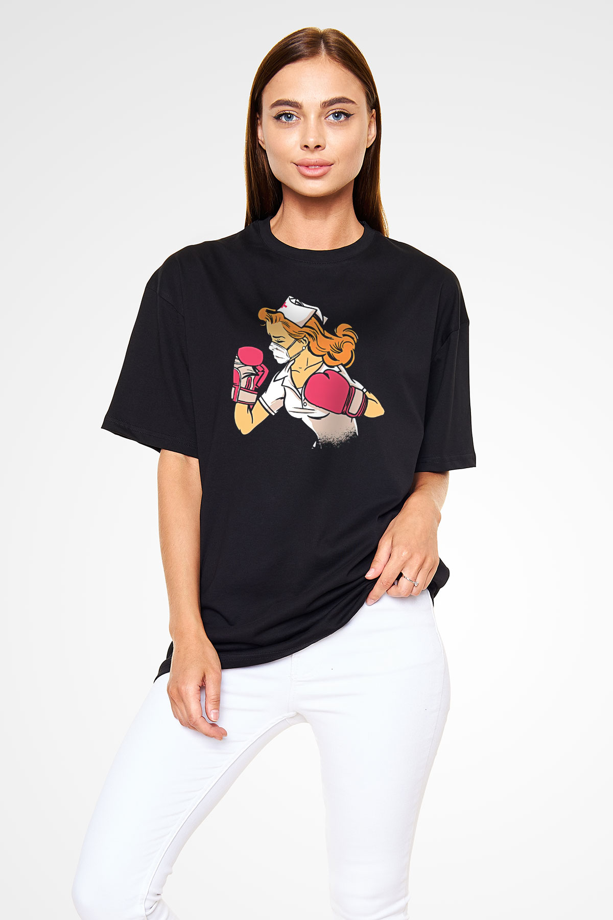 Tıp Bayramı Baskılı Unisex Siyah Oversize Tişört - Tshirt