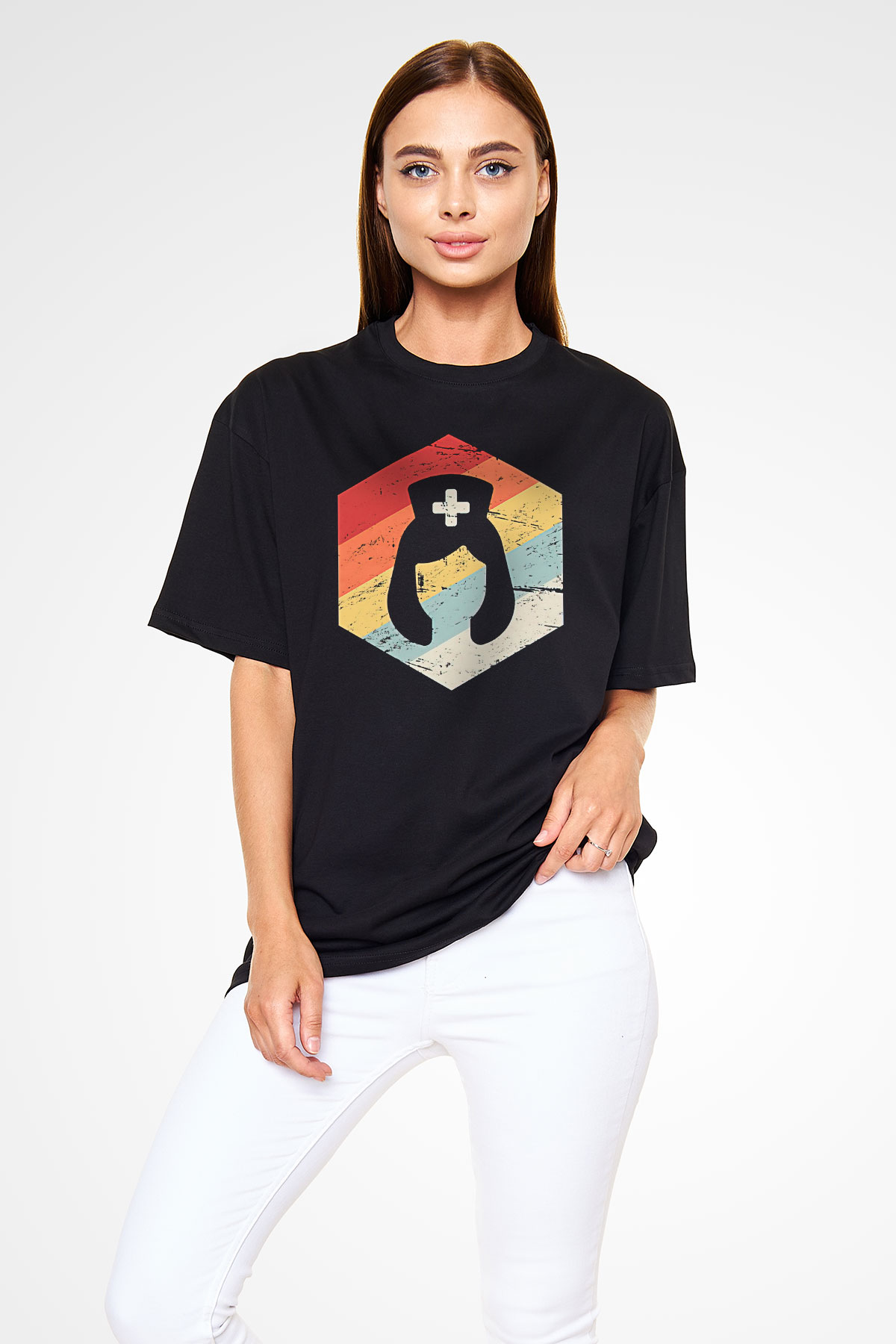 Tıp Bayramı Baskılı Unisex Siyah Oversize Tişört - Tshirt